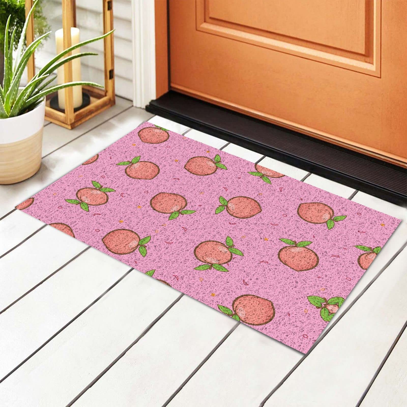 BoeHiop Non-Slip Welcome Door Mat - Peach Design for Indoor/Outdoor Use