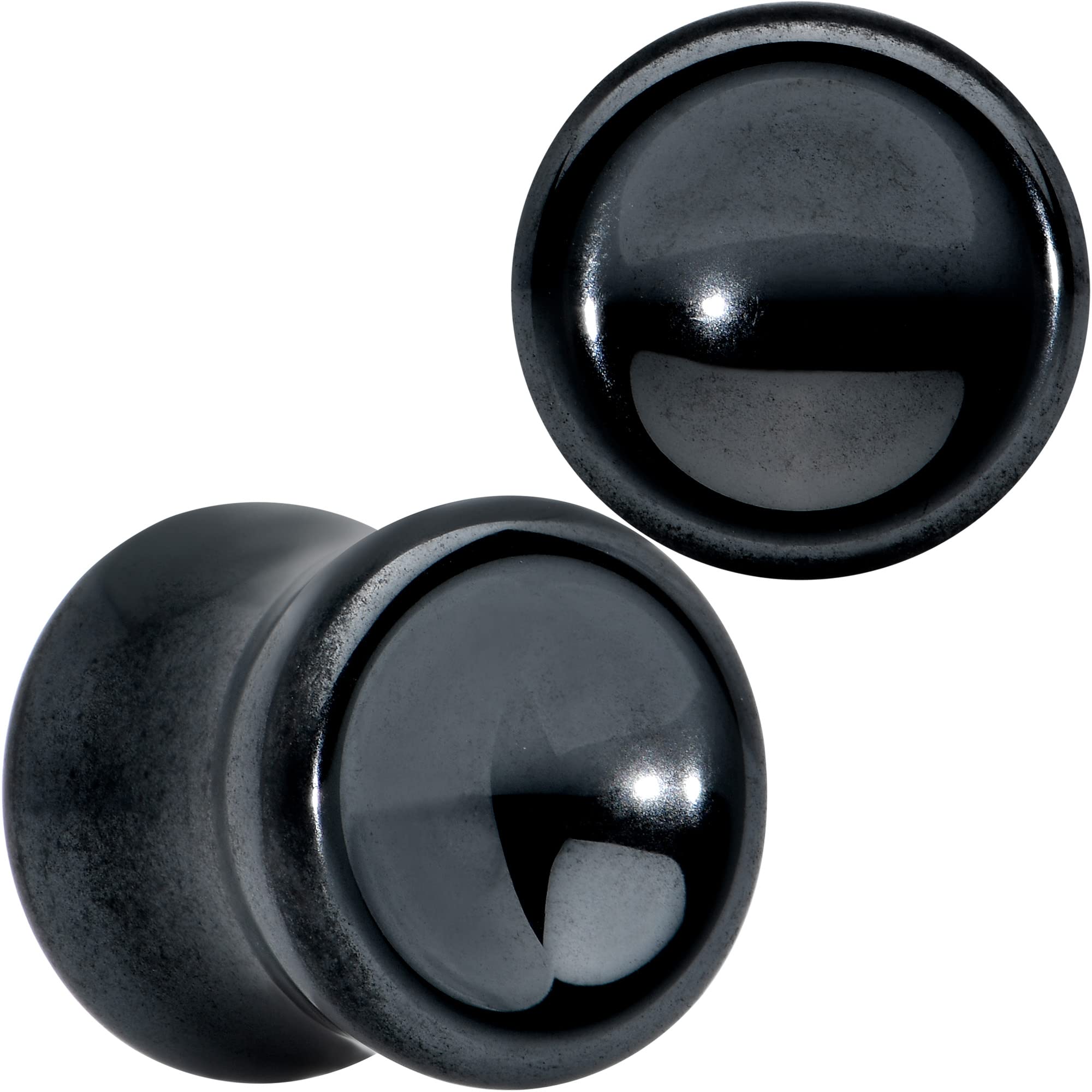 2PC Solid Black Hematite Stone Concave Saddle Plugs - Double Flare Ear Gauges for Stretching - Perfect for Body Jewelry & Alternative Fashion Lovers