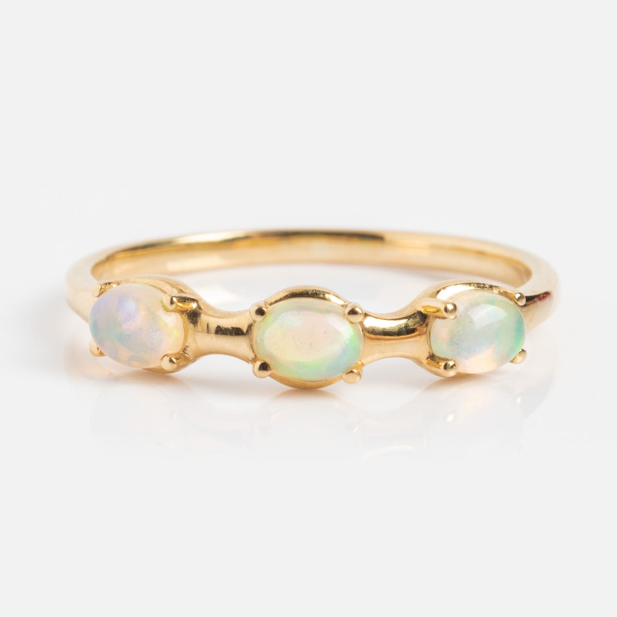 Solid Gold Bold Opal Trio Ring for Women - Elegant Stackable Statement Jewelry for Parties, Weddings & Special Occasions