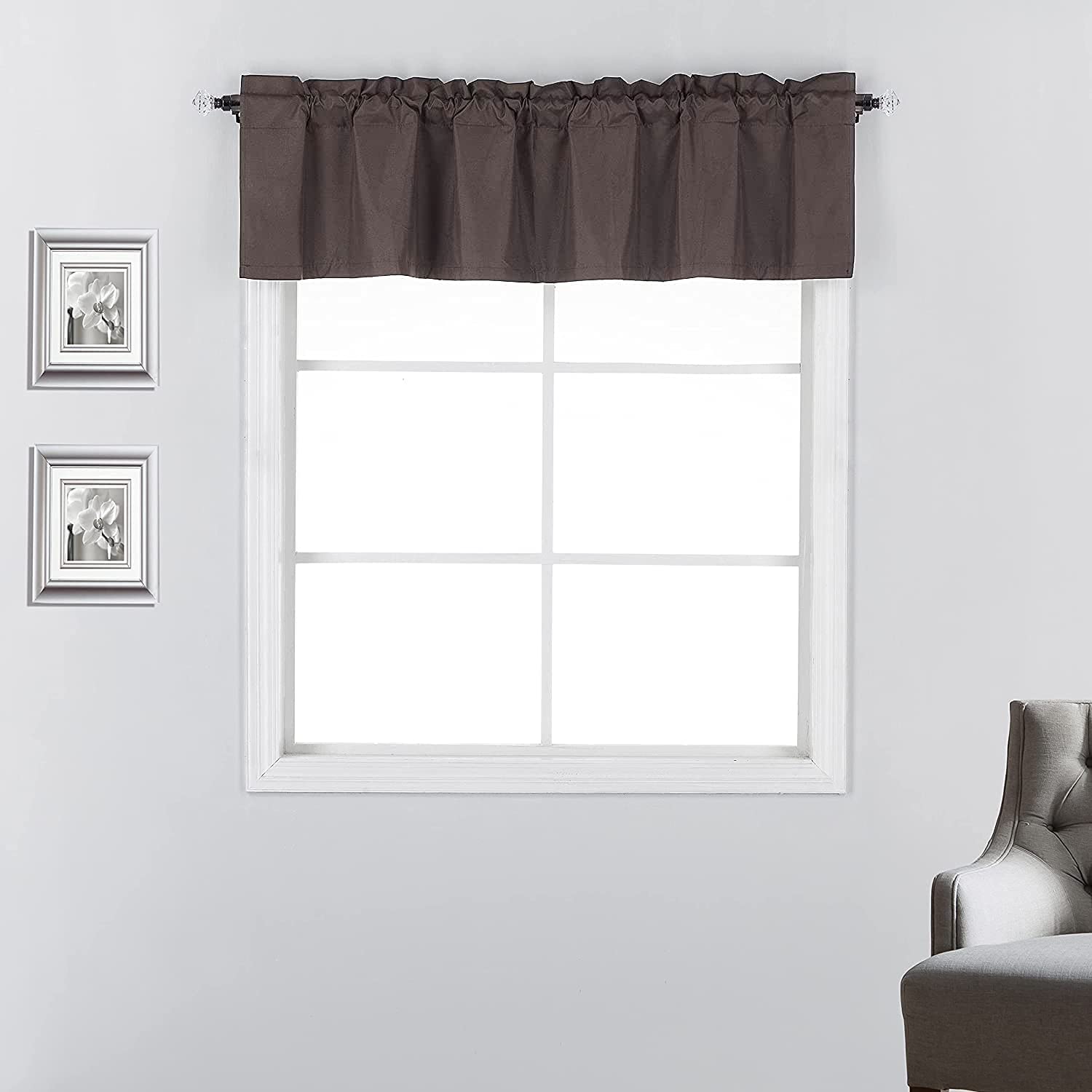 Solid Brown Blackout Kitchen Curtain Valance for Small Windows - 52