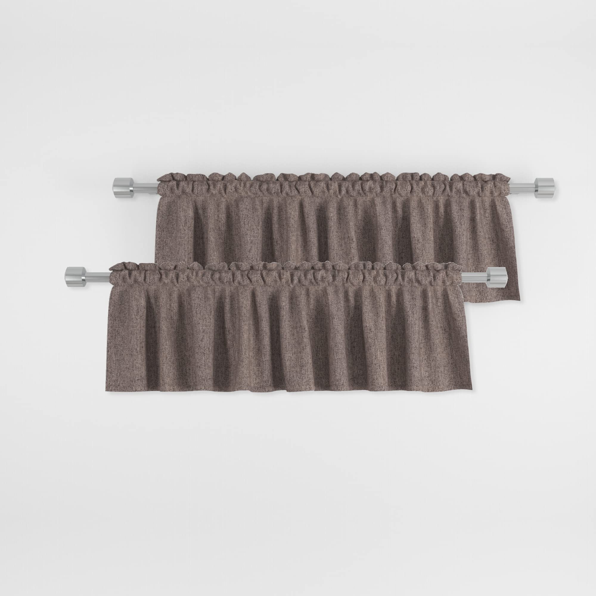 UPOPO 2-Pack Brown Linen Textured Valance Curtains - 18 Inch Short Window Curtains with Rod Pocket for Kitchen, Living Room, Bedroom & Bathroom - Perfect for Caravans, Privacy & Home Decor