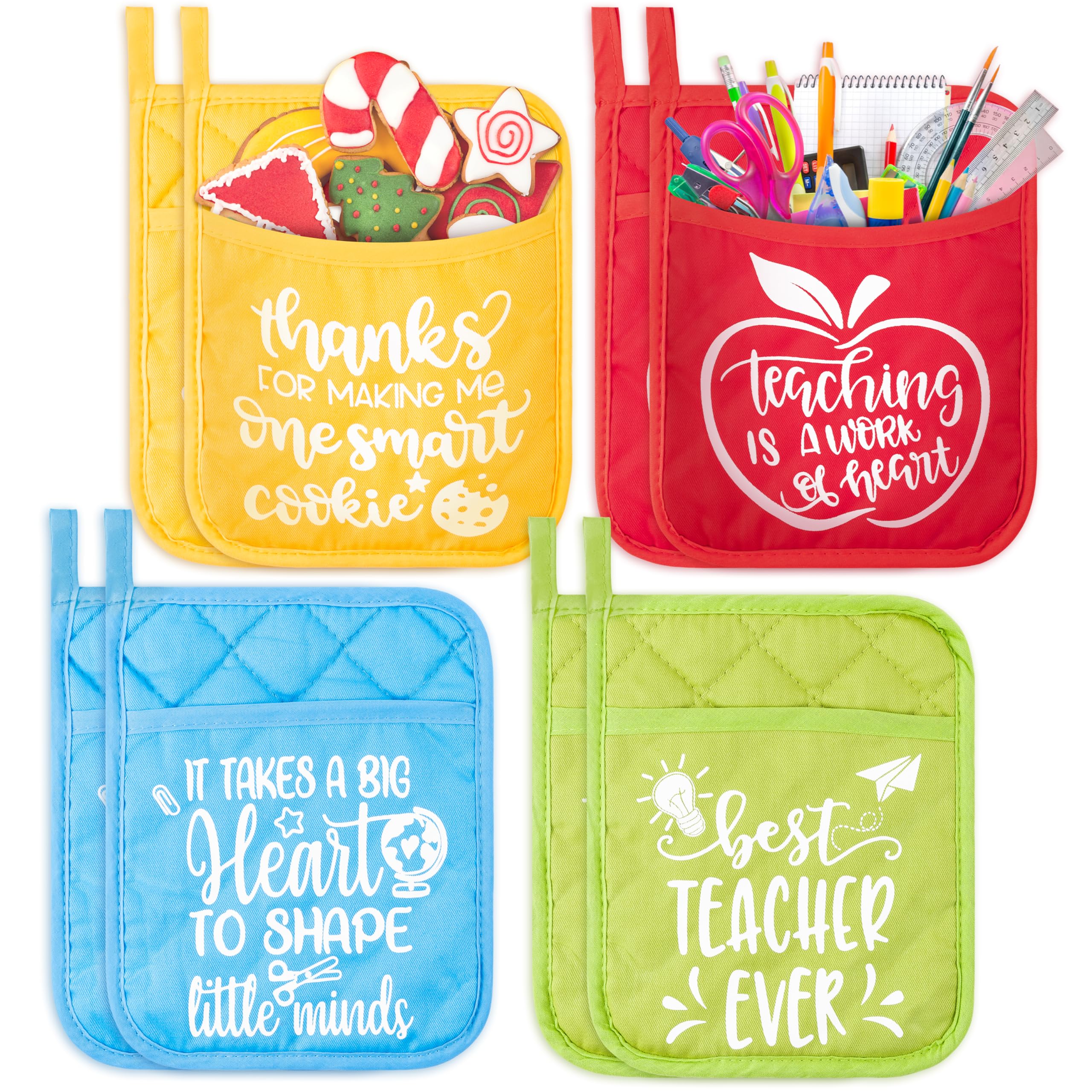 OSNIE 8-Piece Heat Resistant Pot Holder Set - Microwave Safe Oven Mitts with Hand Pocket & Hanging Loop - Machine Washable Hot Pads for Cooking, Baking - Perfect Teacher Appreciation Gift & End of Year Present - Ideal for Kitchen Use, Holiday Cooking & Home Decor