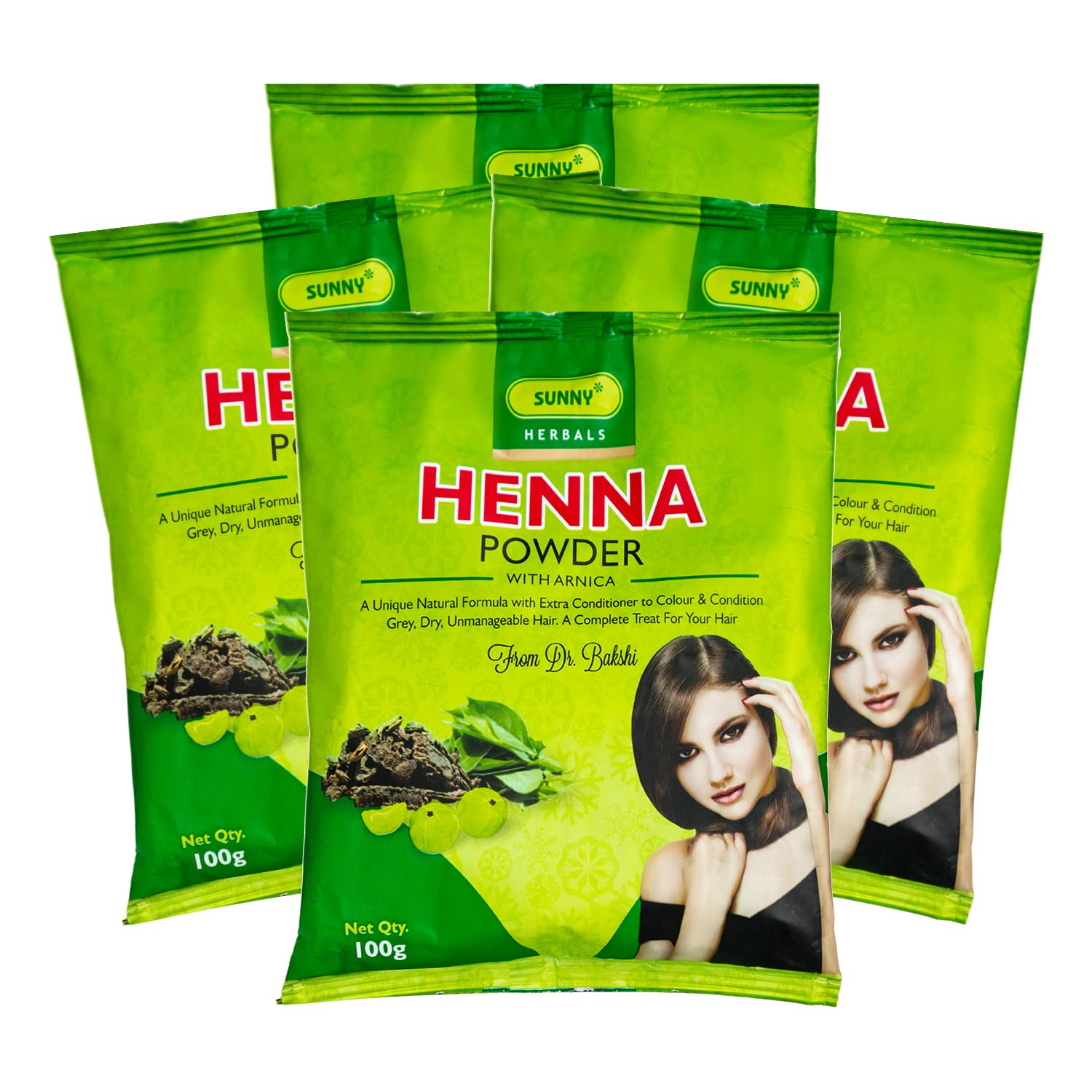 Natural Sunny Henna Powder with Arnica, Bhringraj, Amla & Brahmi – Hair Conditioner for Dry Hair | Safe for Hands & Feet | 100g (Pack of 4) | Perfect for DIY Hair Coloring, Mehndi Art & Natural Beauty Treatments