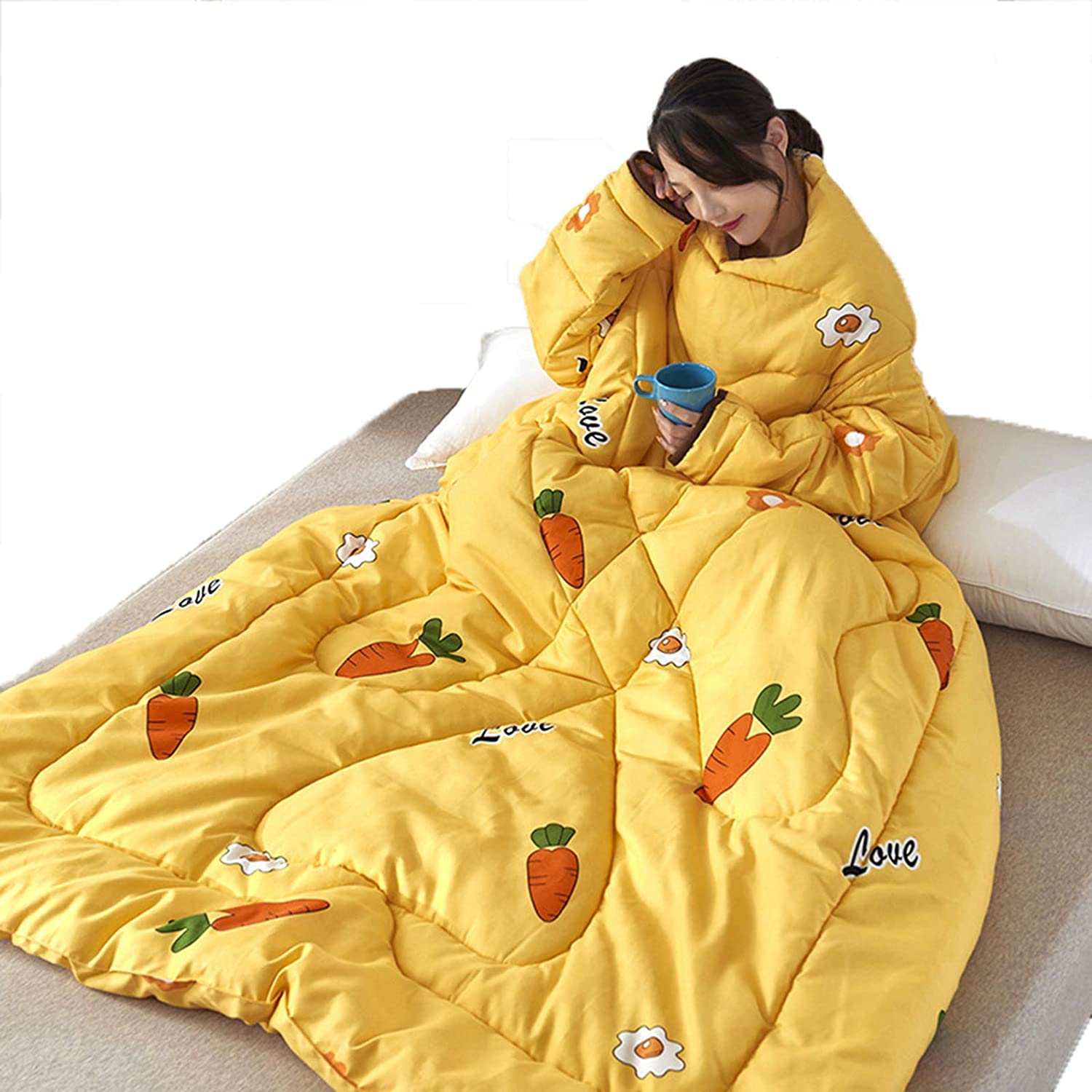 MOSHUO Wearable Blanket with Sleeves - Soft Thickened Winter Quilt for Adults & Kids - Warm Washable Fleece Blanket for Home, Office, and Travel - Perfect for Lounging, Napping, Reading & Phone Use (150x200cm, Grey)