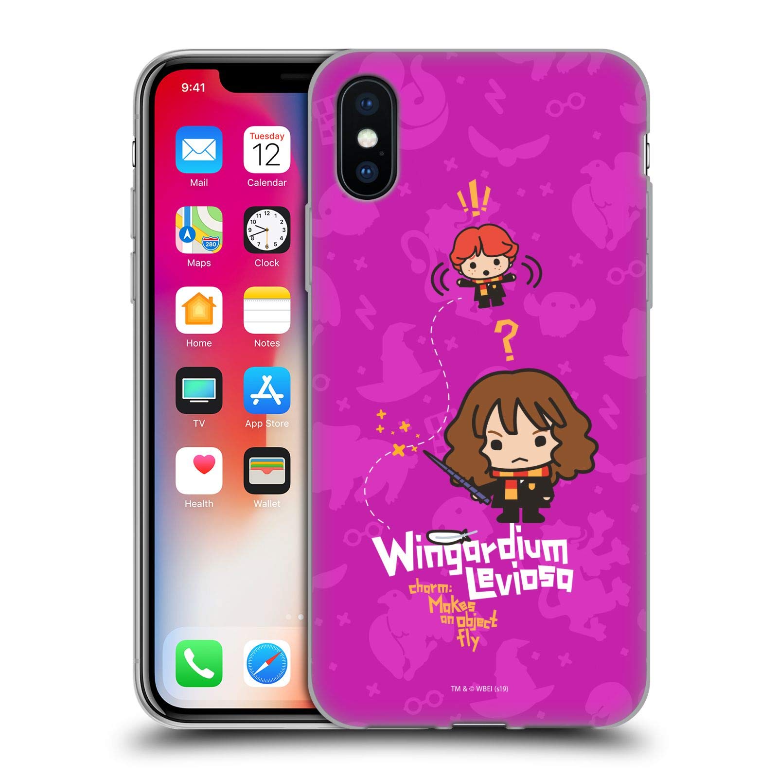 Official Harry Potter Hermione Ron Spell Deathly Hallows Soft Gel Phone Case - Compatible with iPhone X/Xs - Cute Protective Cover for Fans, Wizards & Magic Lovers - Perfect for School, Cosplay & Movie Nights