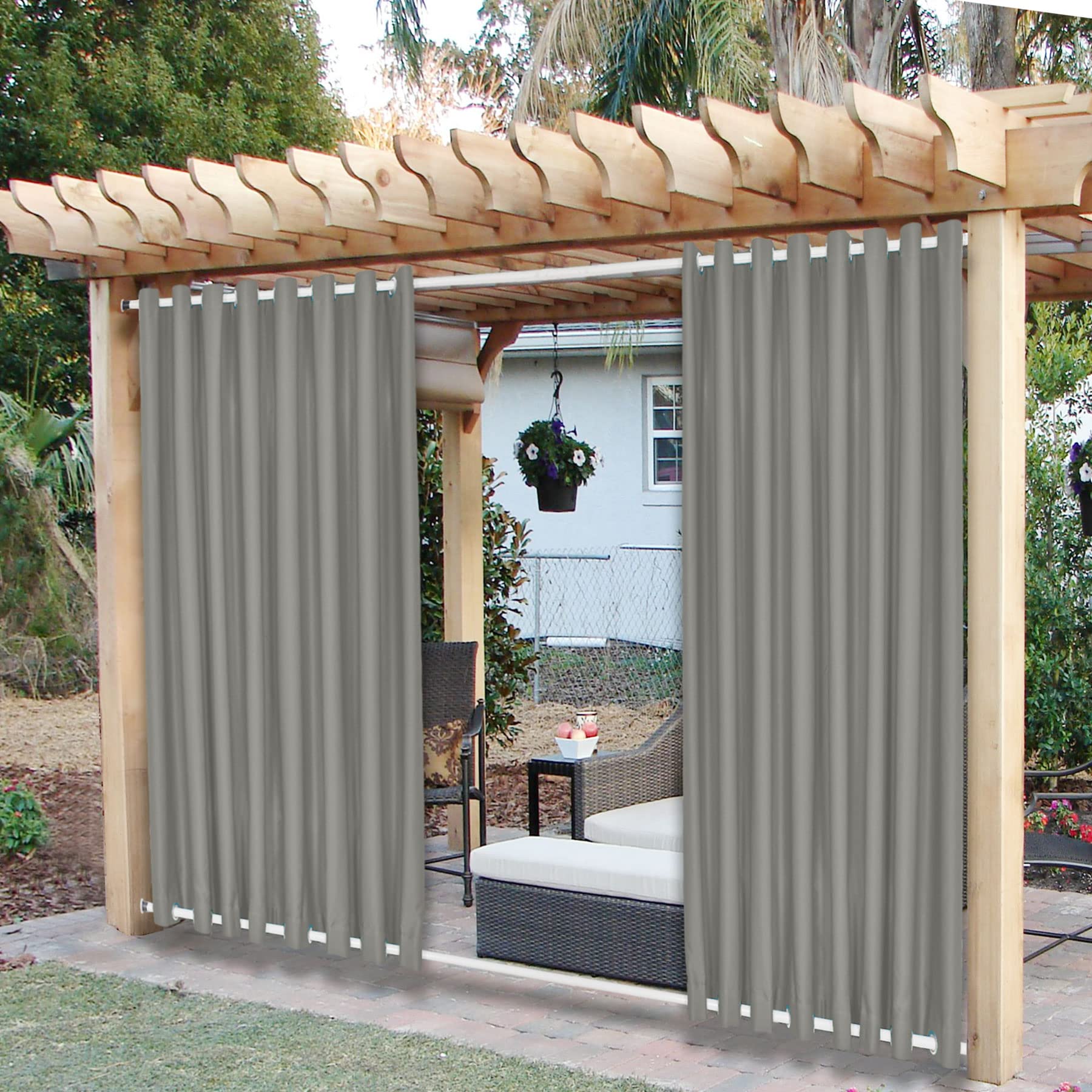Frement Extra Wide Outdoor Curtains - Windproof & Privacy Protection - Rustproof Grommet Drapes for Gazebo, Pergola, Patio - Indoor/Outdoor Use - Grey (150