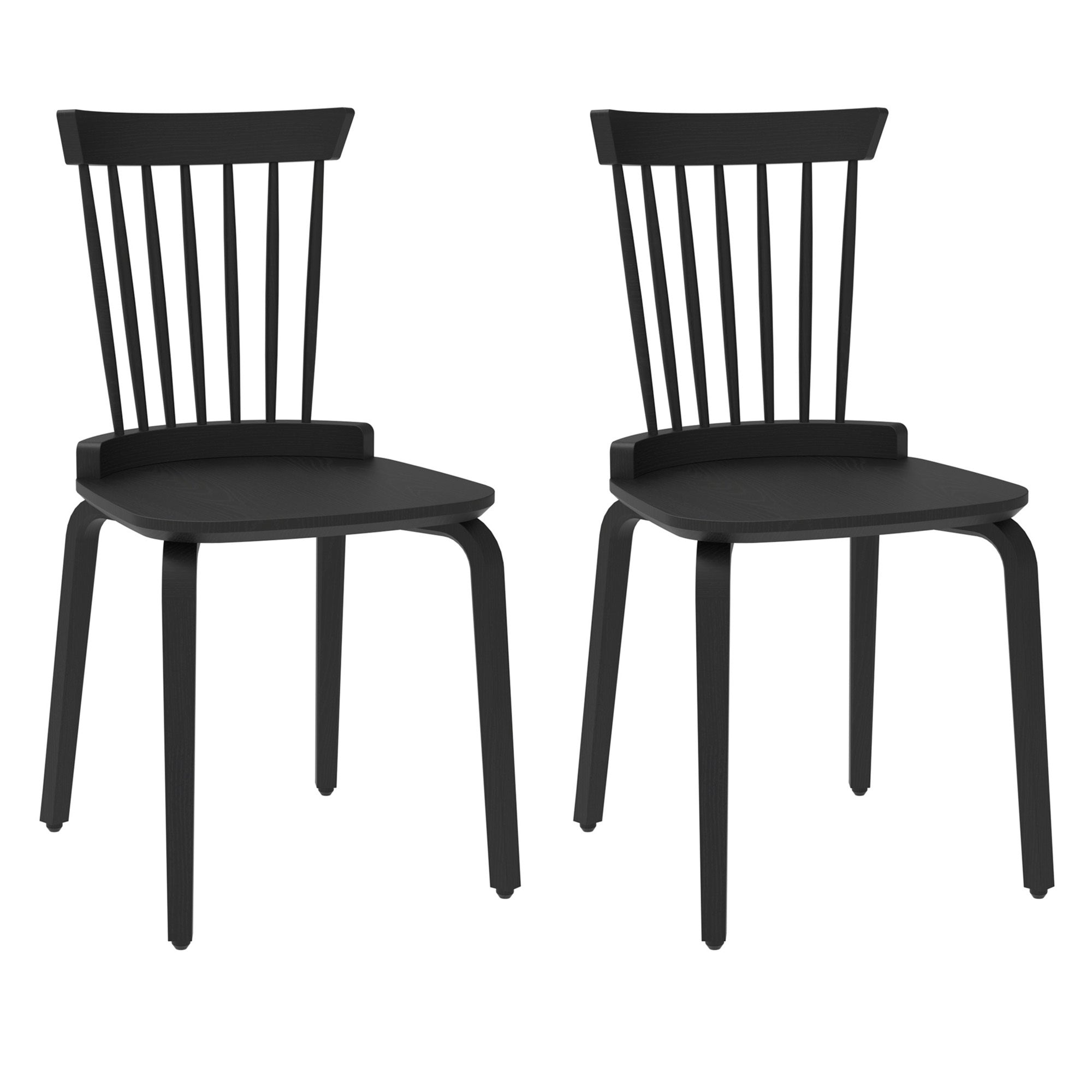 Farmhouse Wooden Spindle Back Dining Chairs Set of 2 - Solid Black Windsor Kitchen Chairs for Dining Room & Breakfast Nook | Rustic Home Decor & Comfortable Seating
