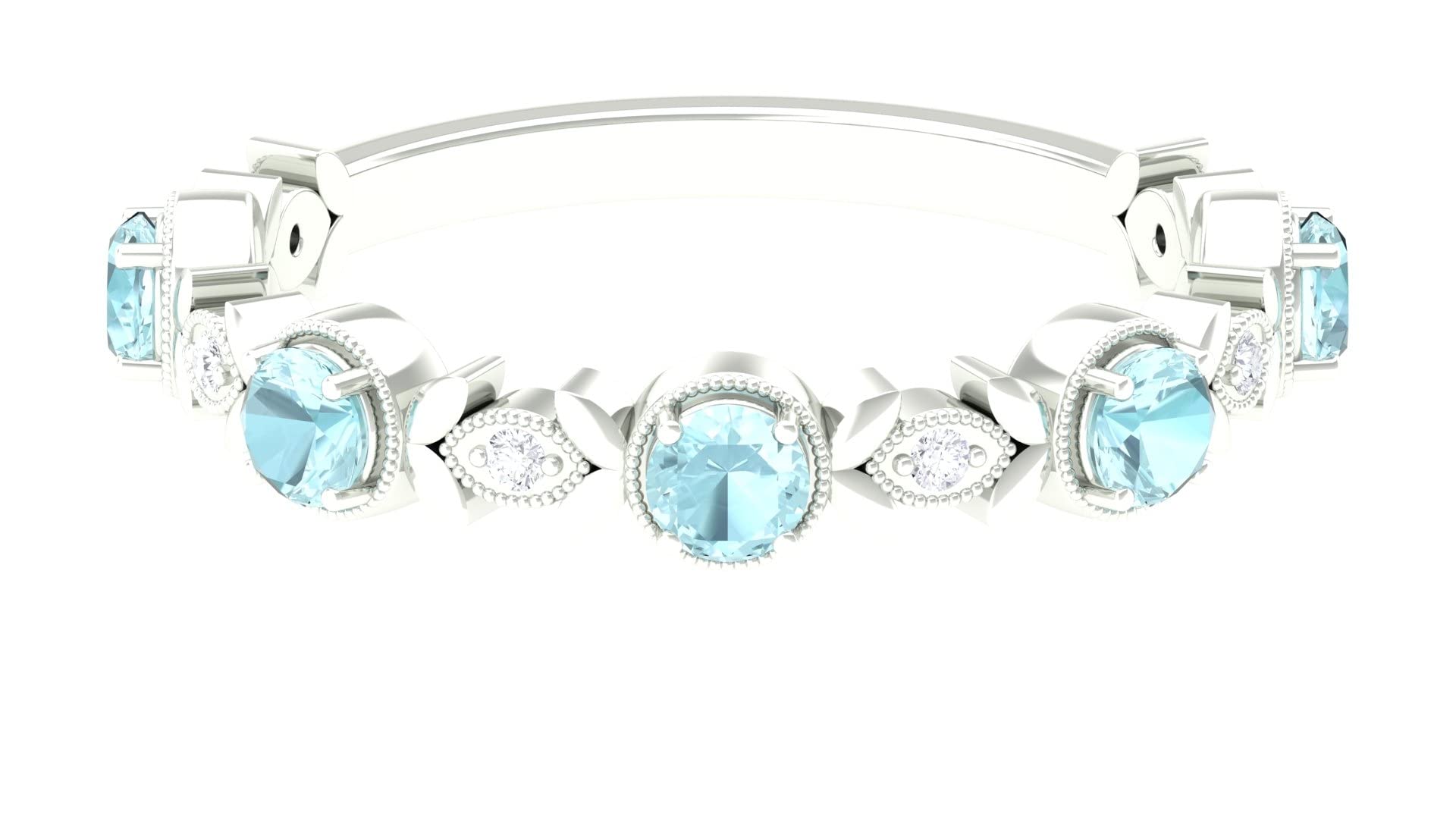 1/2 CT Sky Blue Topaz & Diamond 14K Solid Gold Ring – Elegant Beaded Half Eternity Band for Engagement, Anniversary & Special Occasions
