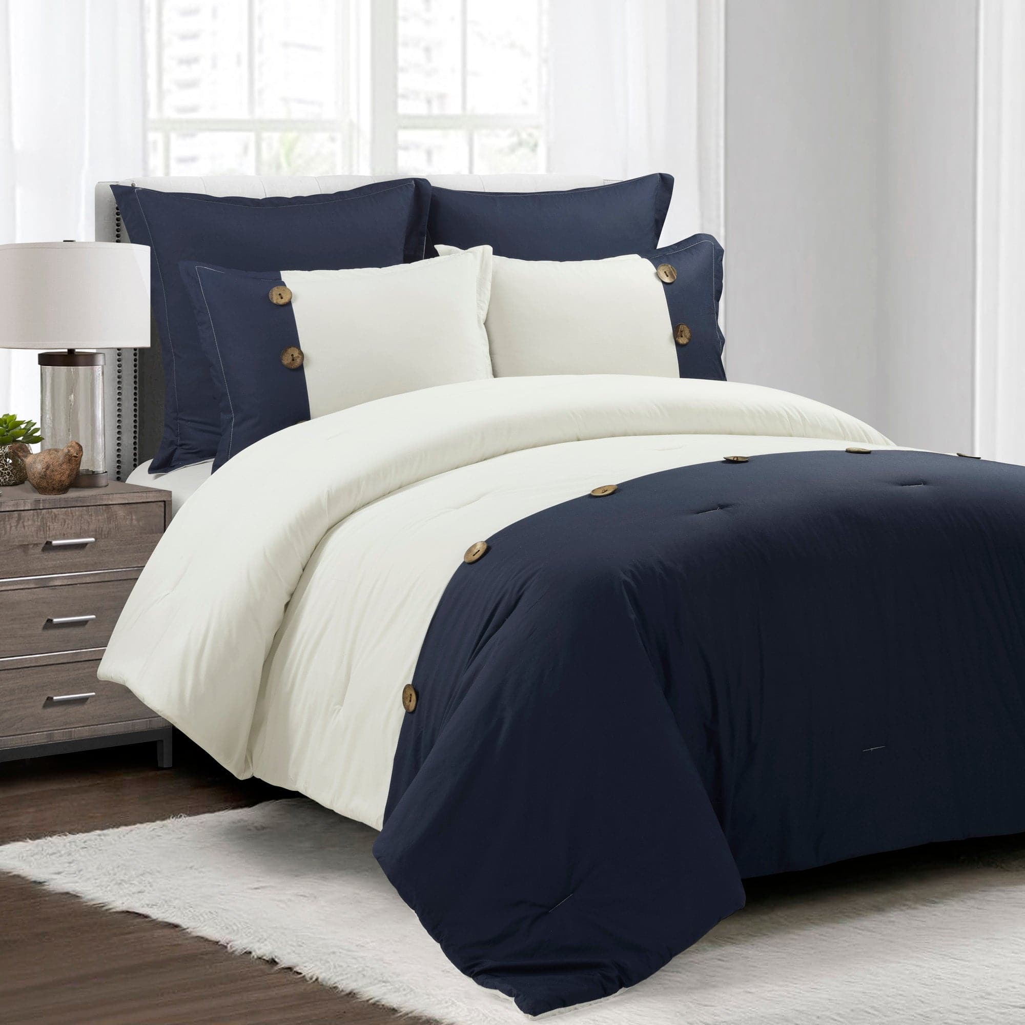 Premium 5-Piece Linen Button Comforter Set - Breathable & Soft Bedding for All Seasons | Perfect for Master Bedroom, Guest Room & Dorm Decor