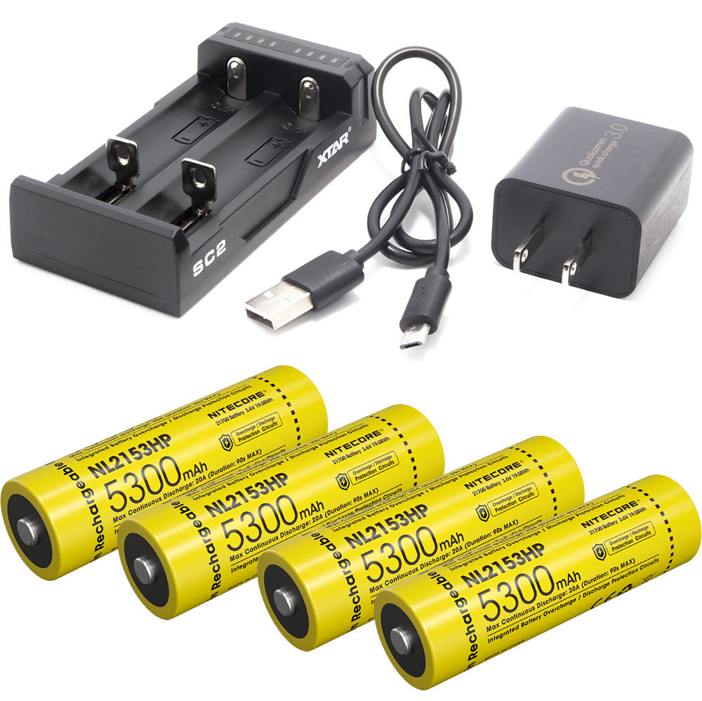 Nitecore Four 21700 Batteries & Dual USB Fast Charger Kit - Perfect for Flashlights, Vaping Devices, and Outdoor Gear Charging