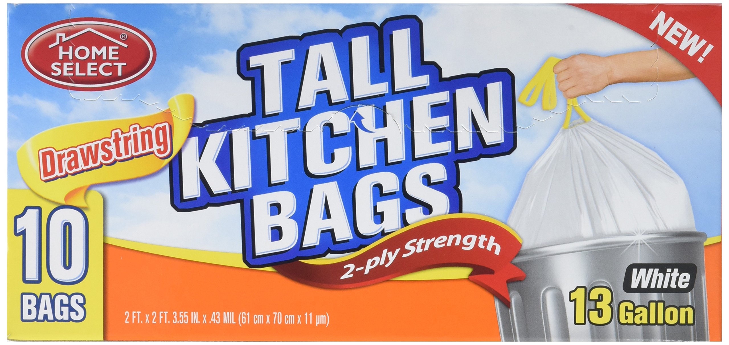 Home Select 13 Gallon Trash Bags - Heavy Duty Kitchen Garbage Bags with Drawstring, Odor Control for Home & Office Use
