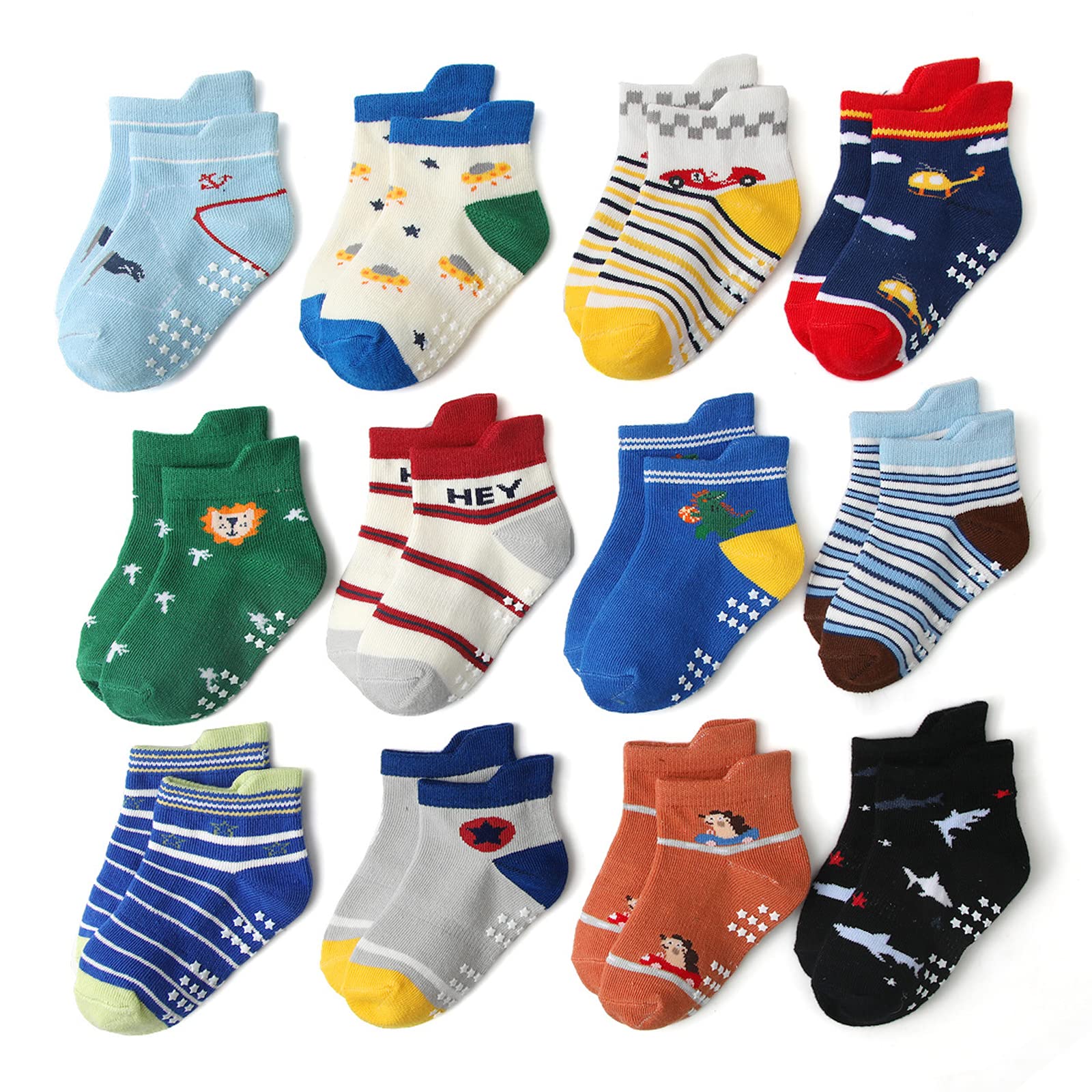 12 Pairs Unisex Baby Non-Slip Ankle Socks - Soft Cotton Low Cut Athletic Socks for Toddlers & Infants - Perfect for Playtime, Daycare & Everyday Comfort