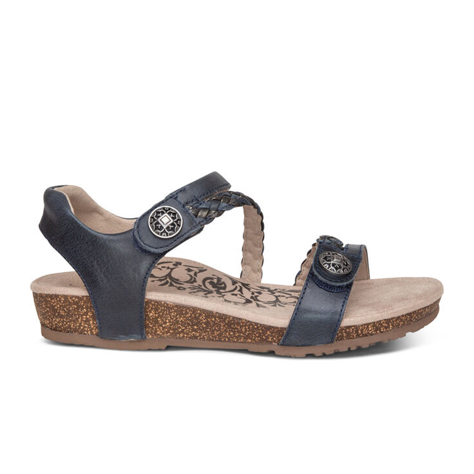Aetrex Jillian Braided Backstrap Sandal for Women - Navy Blue Comfortable Orthopedic Sandals | Perfect for Walking, Travel & Summer Outfits