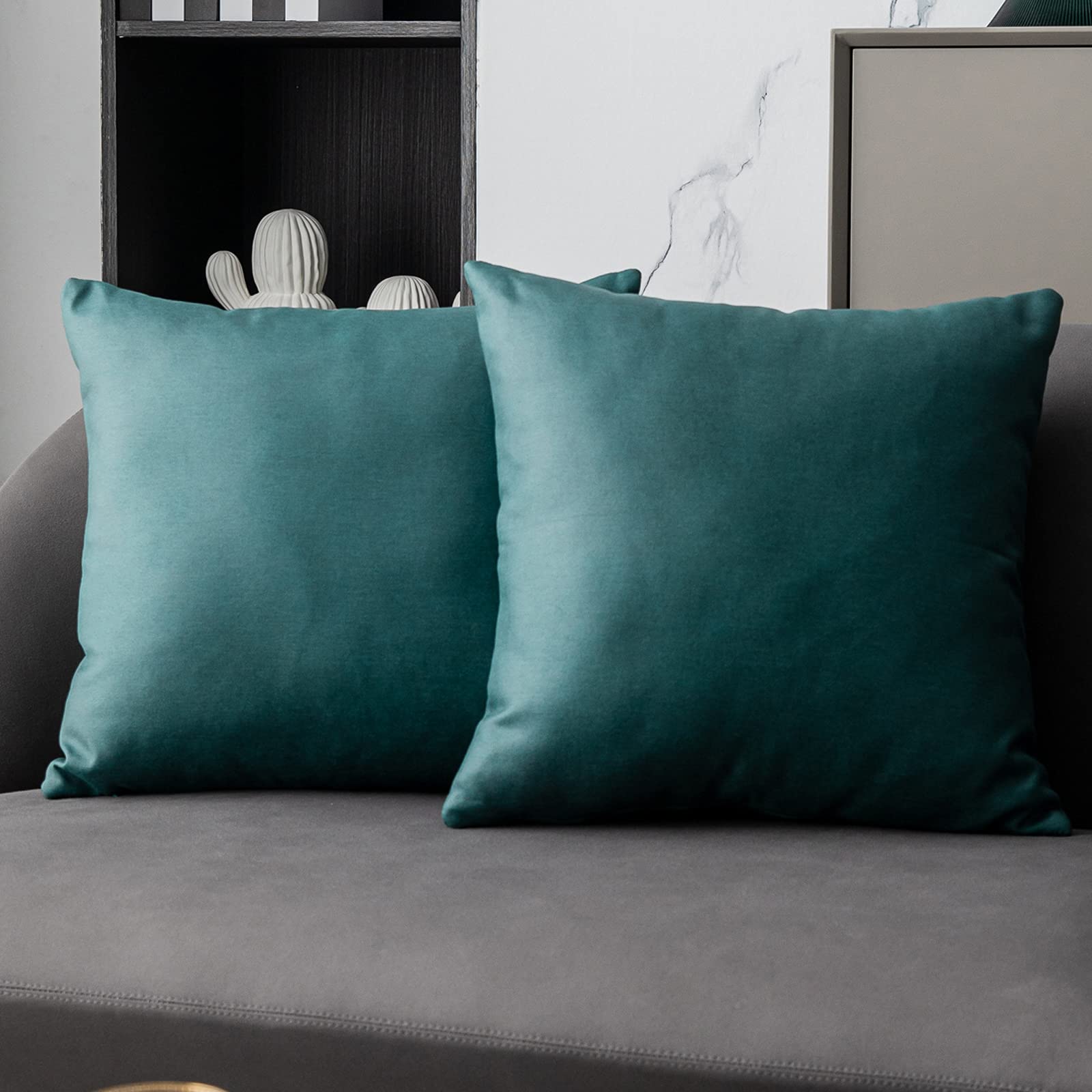 Anickal Teal Pillow Covers 16x16 Inch Set of 2 - Soft Faux Suede Decorative Square Throw Pillow Cases for Couch, Sofa, Bed & Living Room - Modern Home Decor Accent Pillows for Bedroom, Lounge & Office
