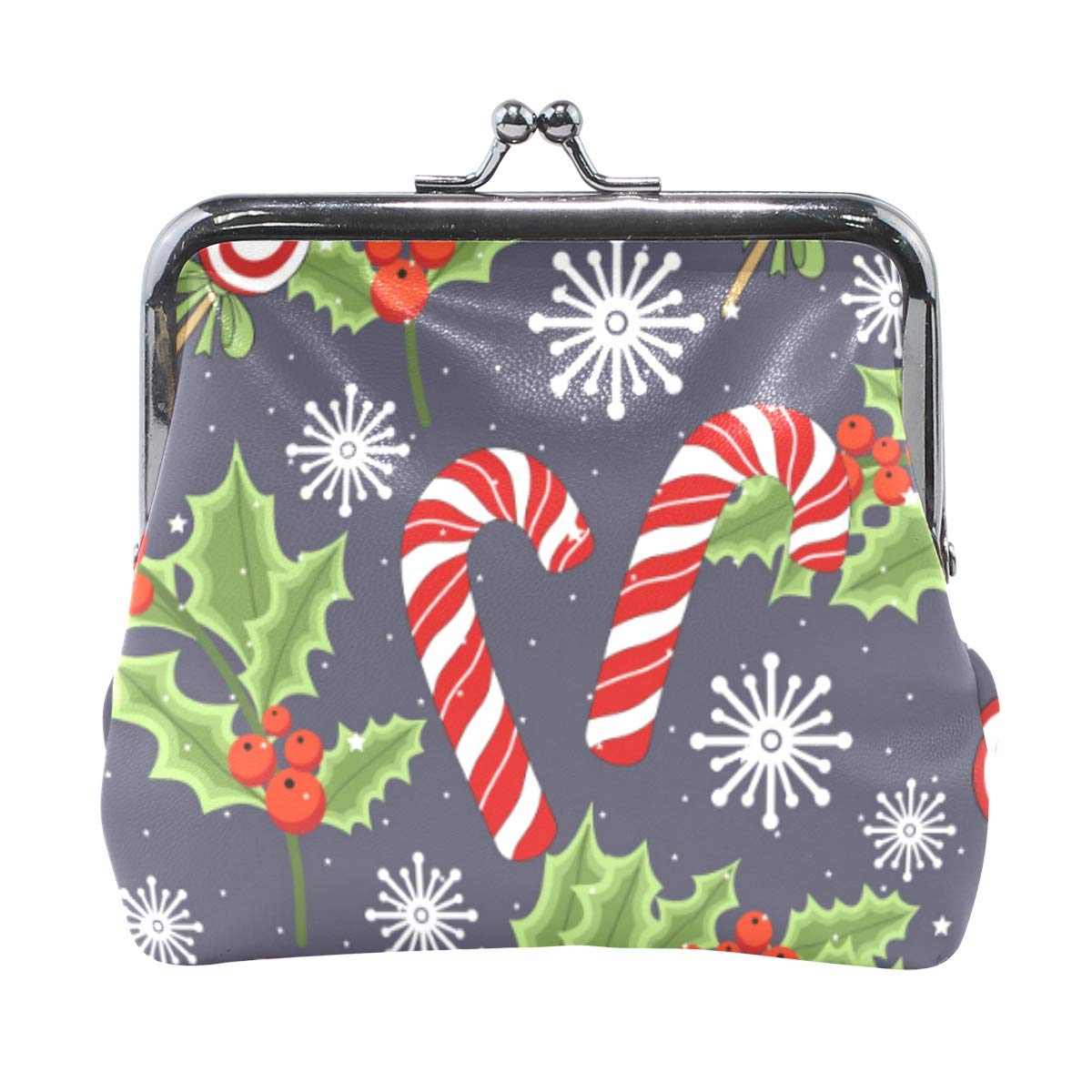 Christmas Candy Cane Snowflake Leather Coin Purse for Women - Small Clasp Wallet with Buckle for Holiday Gifts, Parties & Everyday Use