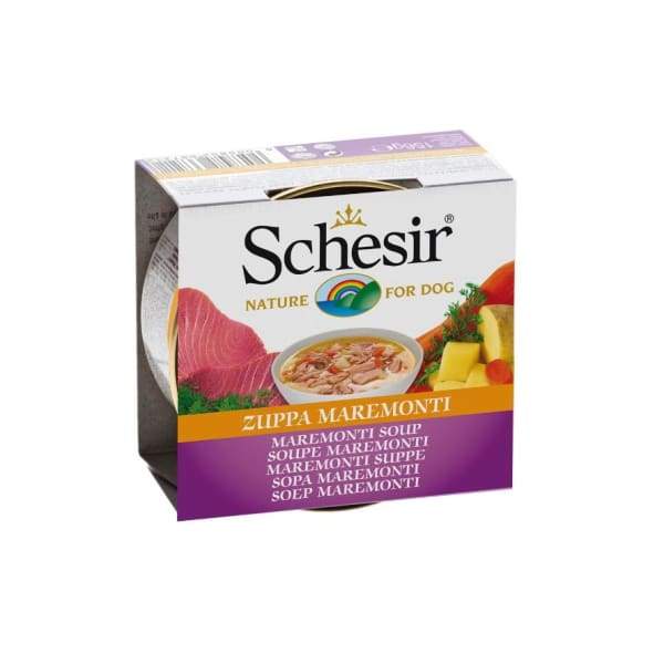 Schesir Maremonti Soup Canned Dog Food 156g - Natural Wet Food for Dogs with Tuna & Shrimp - Perfect for Picky Eaters & Senior Dogs - Ideal for Mealtime, Training Treats & Digestive Health