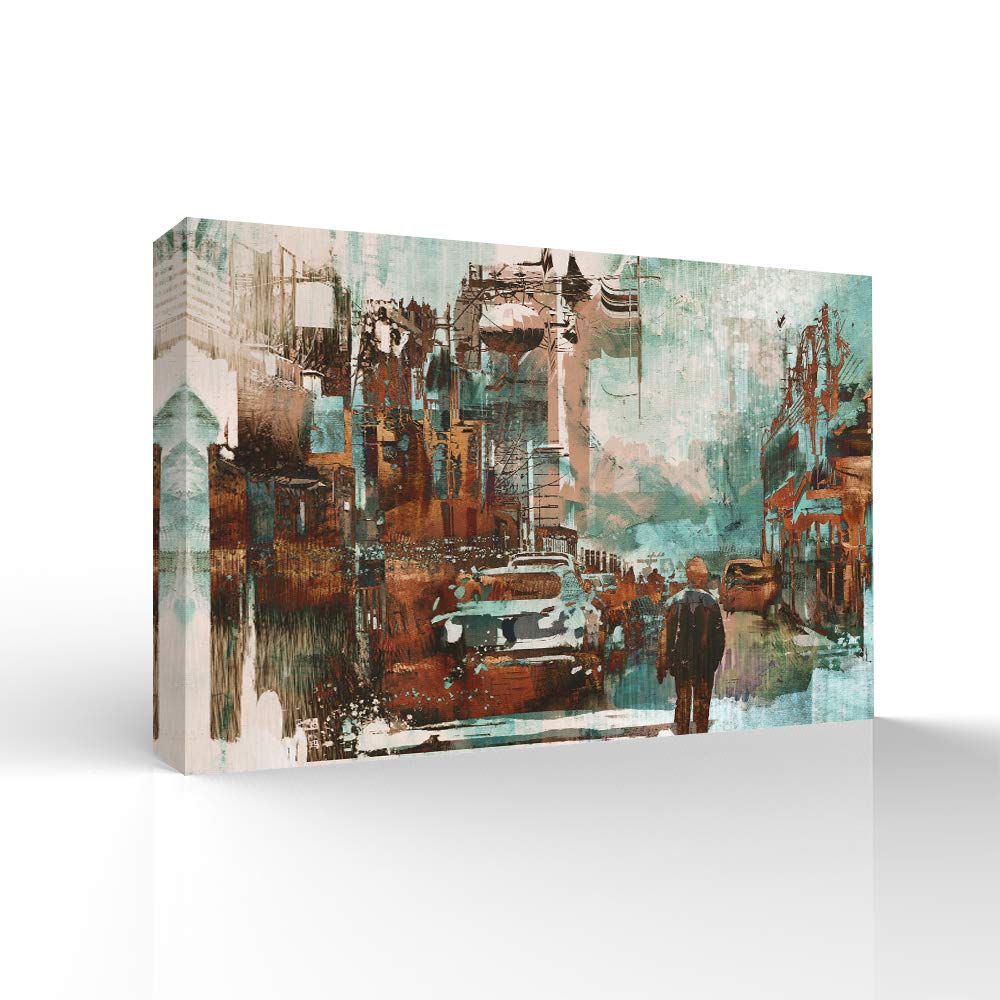 Wall26 Canvas Wall Art - Futuristic Cityscape Painting, Modern Home Decor for Bedroom, Living Room, Office, 16x24 Inches Framed Canvas Print
