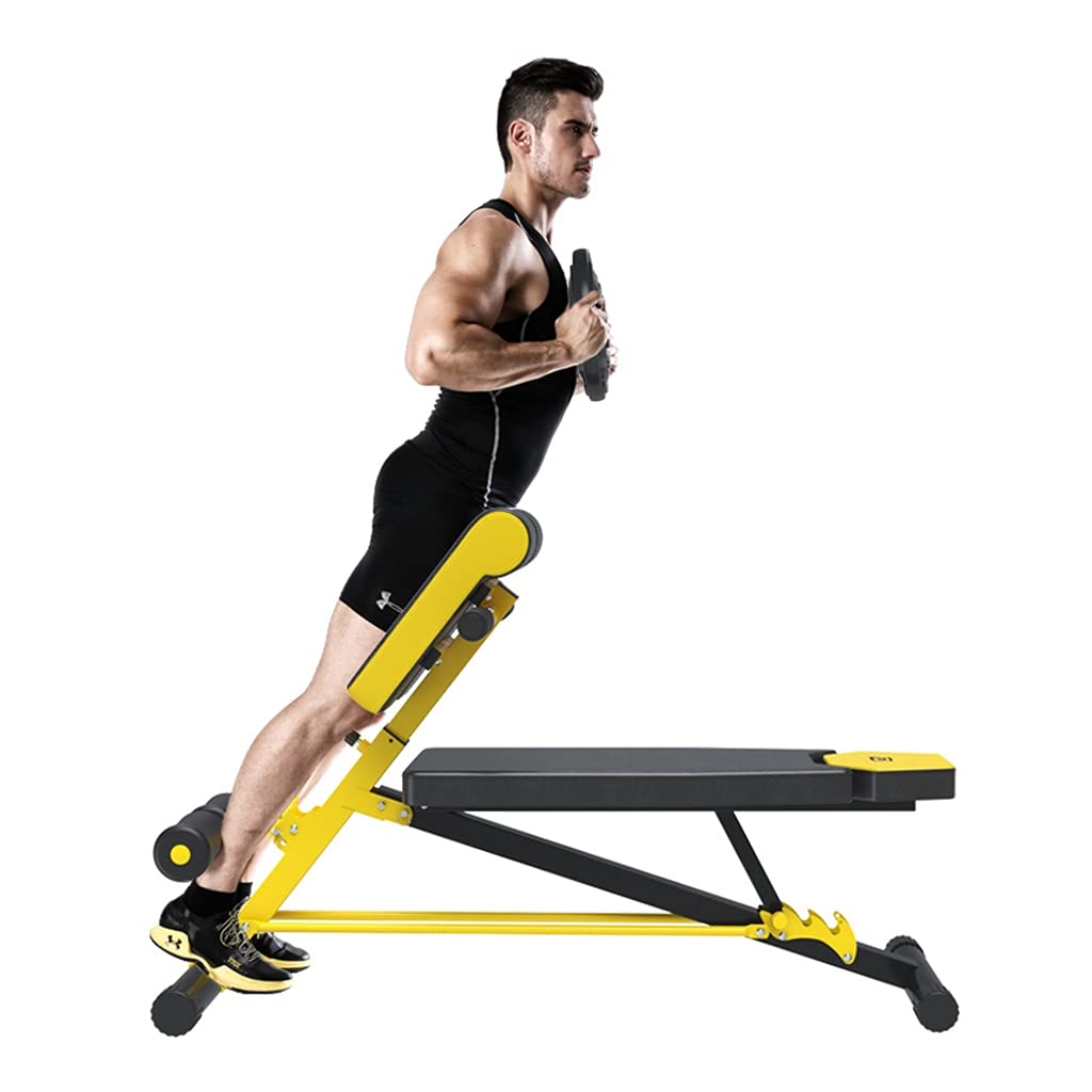 Adjustable Roman Chair for Sit-ups & Core Workouts - Foldable Dumbbell Bench for Home Gym (Yellow, 135x50x41cm) - Perfect for Home Workouts, Ab Training & Strength Exercises