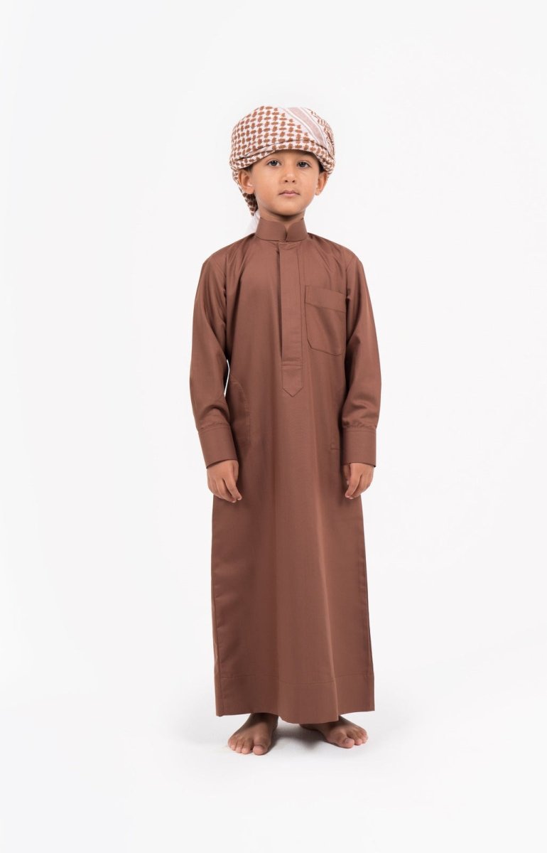 Premium Kids Golden Mahogany Jubba Thobes - Traditional Islamic Abaya for Boys - Perfect for Eid, Ramadan & Special Occasions