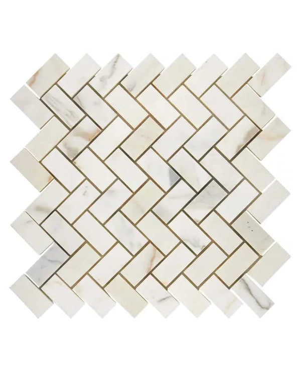 Calacatta Gold Marble 1x2 Herringbone Mosaic Tile - Premium Natural Stone Backsplash for Kitchen & Bathroom