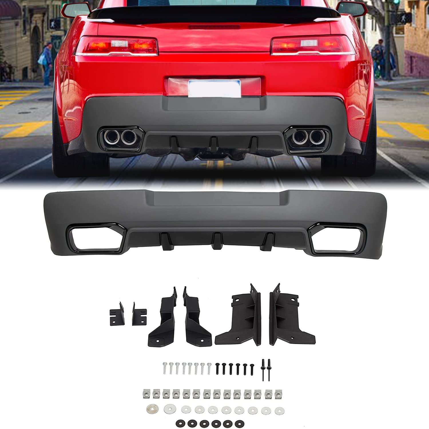 HECASA Rear Lower Bumper Cover Lip Diffuser for 2014-2015 Chevrolet Camaro | Rear Chin Spoiler & Diffuser Cover | Upgrade Car Aerodynamics & Style for Street Racing & Show Cars
