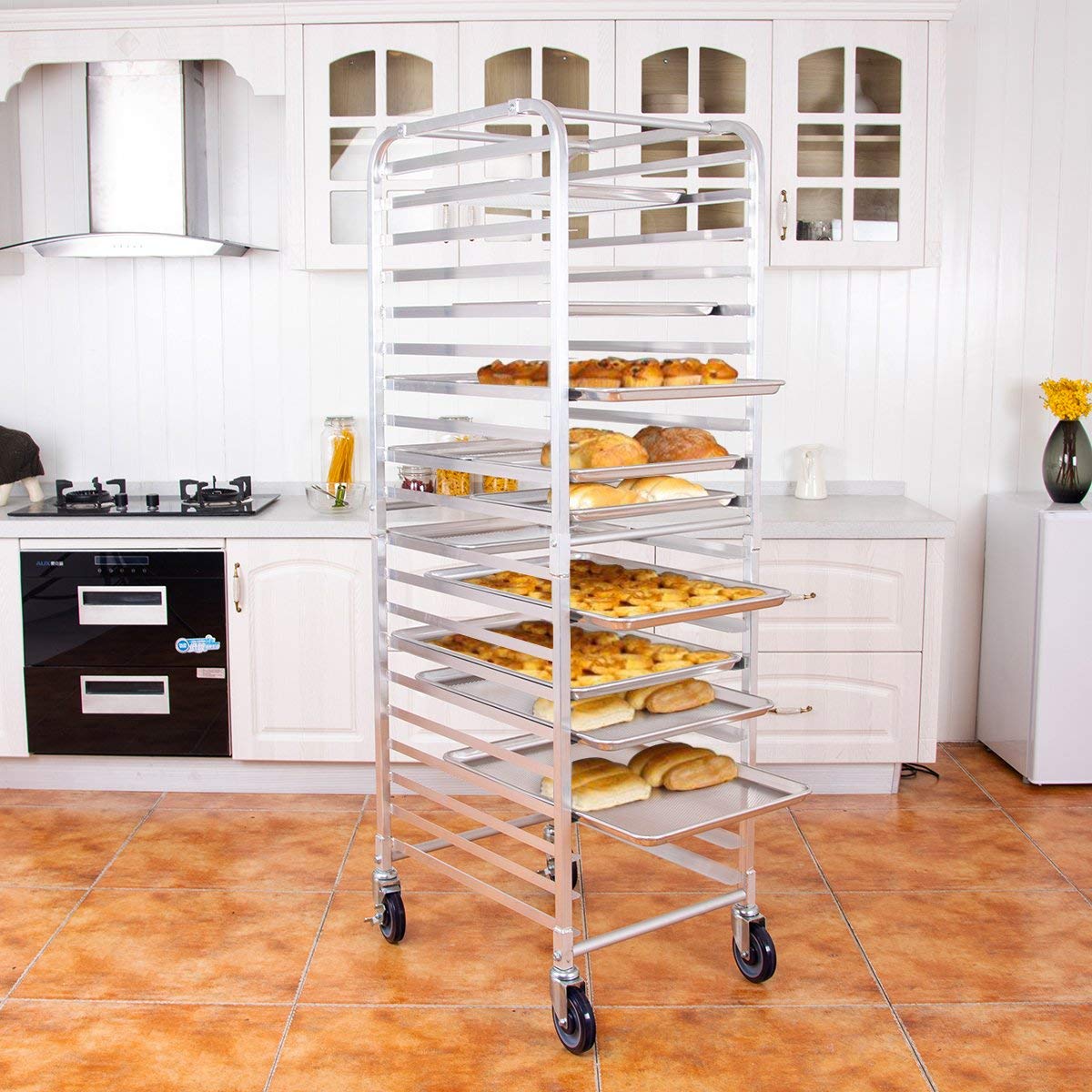 20-Tier Aluminum Bakery Rack with Lockable Wheels - Heavy Duty Mobile Storage Cooling Rack for Donuts, Bread & Pastries - Commercial & Home Kitchen Use - Ideal for Bakeries, Cafes & Restaurants
