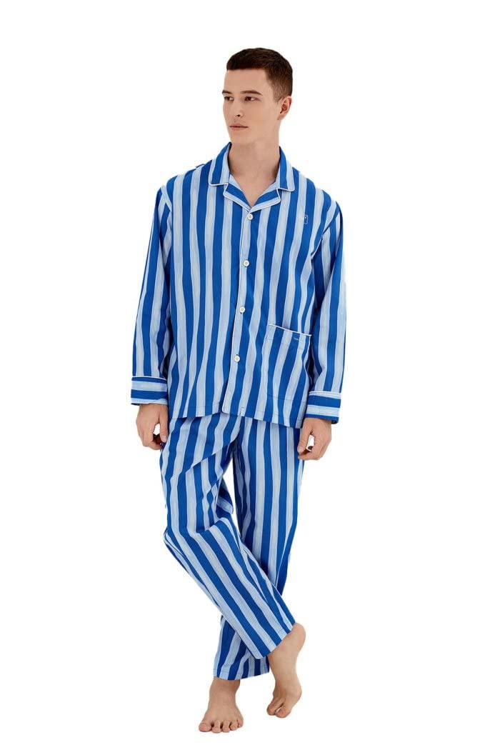 Men's Cotton Striped Pajama Set - Lightweight Short Sleeve Sleepwear for Spring & Summer - Comfortable Lounge Wear for Home, Travel and Vacation