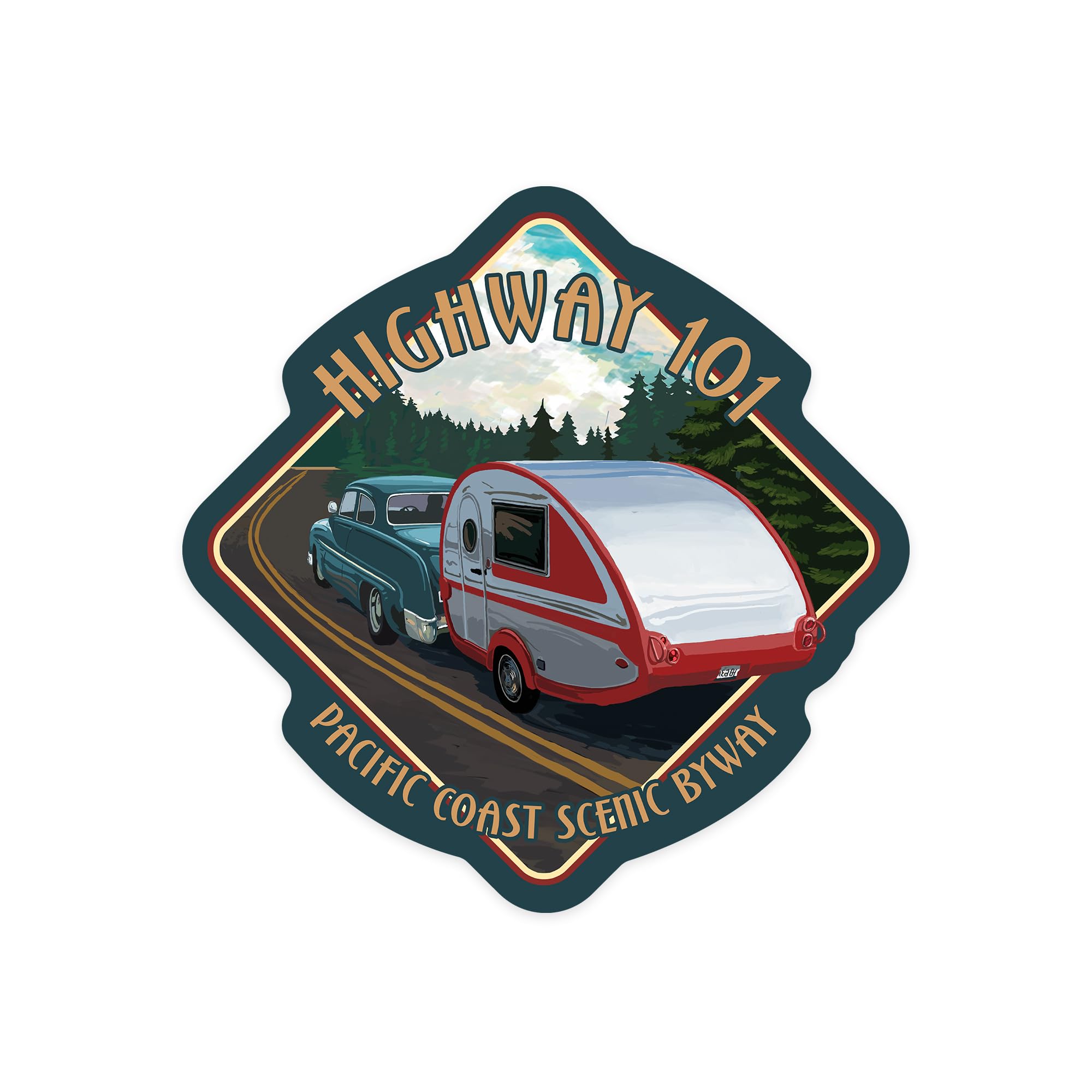 Oregon Die Cut Sticker - Retro Camper & Highway 101 Pacific Coast Scenic Byway Design - 3 to 6 Inch Waterproof Vinyl Decal for Cars, Laptops, Water Bottles & Coolers - Perfect for Road Trips, Travel Gear & Outdoor Adventures