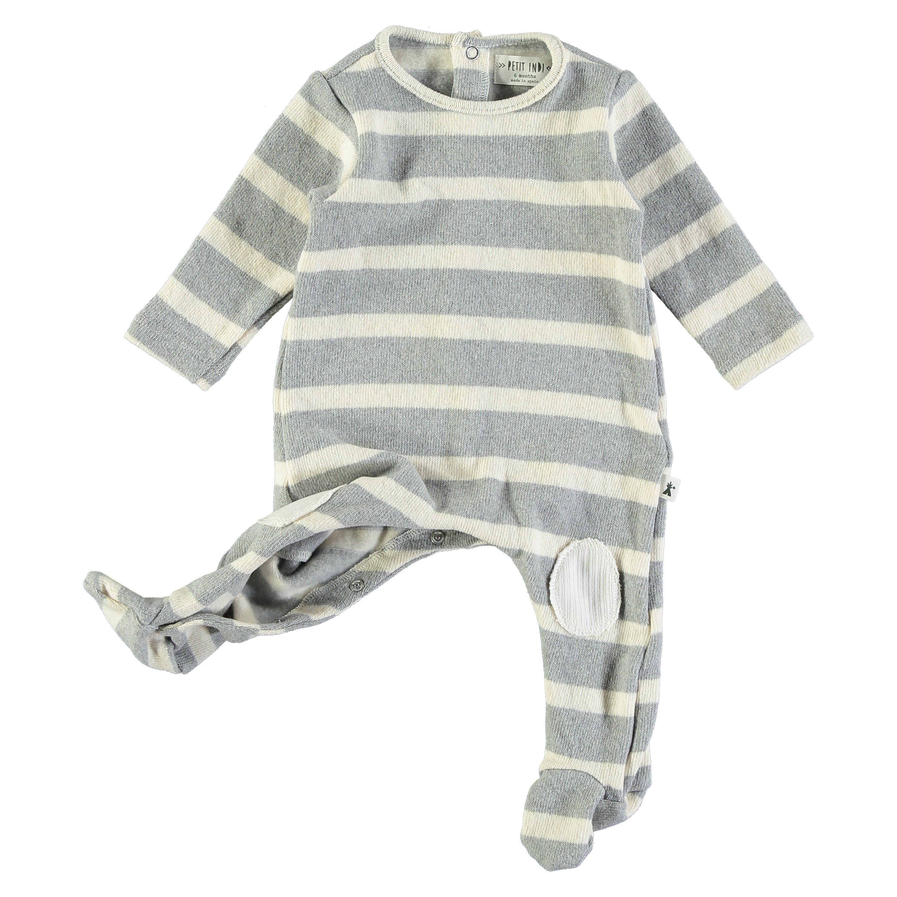 Petit Indi Cozy Footie Pajamas for Babies & Toddlers - Made in Spain, Light Grey Stripe - Perfect for Nursery, Bedtime & Winter Comfort