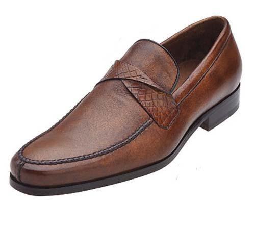 Belvedere Men's Exotic Leather Shoes - EVALDO Antique Almond Brown Dress Loafers for Business & Formal Occasions