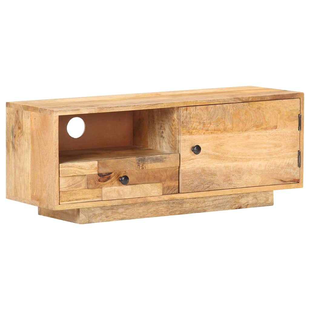 Modern Farmhouse TV Stand for Living Room & Bedroom - Solid Mango Wood TV Console with Drawers, 35.4
