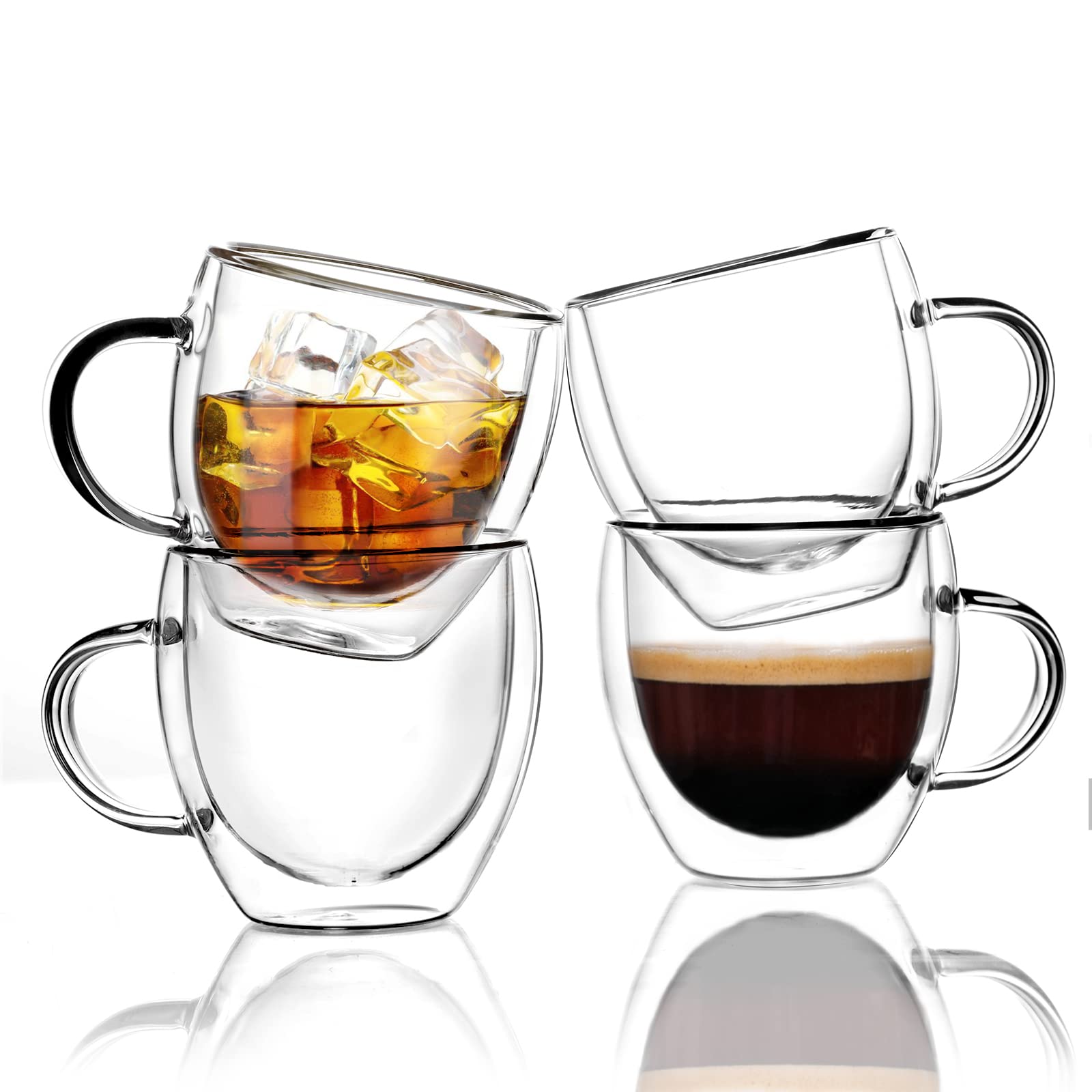 Premium Double Wall Insulated 2.5oz Espresso Cups with Handles (Set of 4) - Small Shot Glass Mugs for Coffee, Latte & Cappuccino - Perfect for Espresso Machines, Coffee Makers & Gift Giving - Ideal for Home, Office & Cafe Use