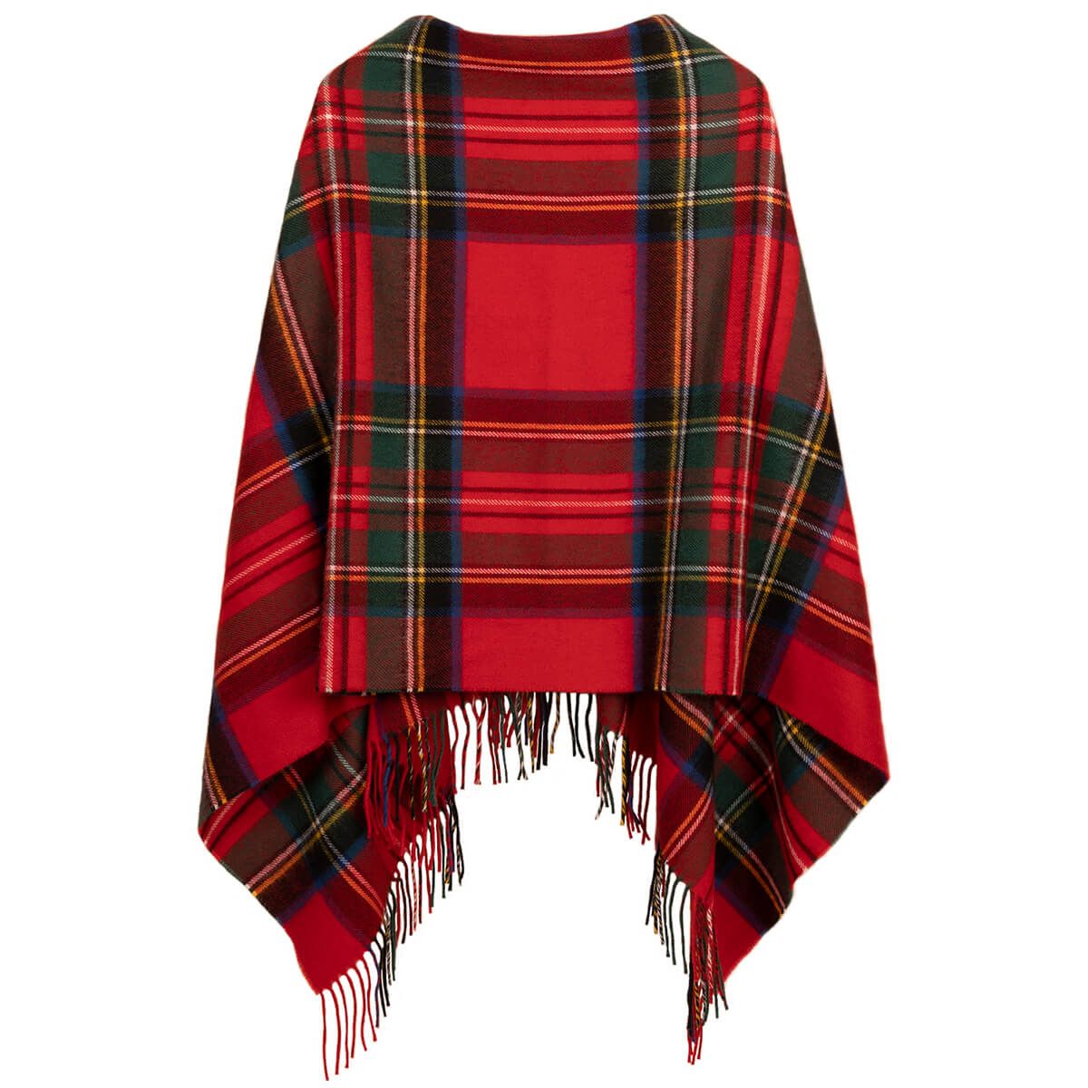 Royal Stewart Modern Lambswool Poncho - Premium Tartan Shawl Wrap for Women, Perfect for Fall & Winter Fashion, Outdoor Events & Cozy Home Wear