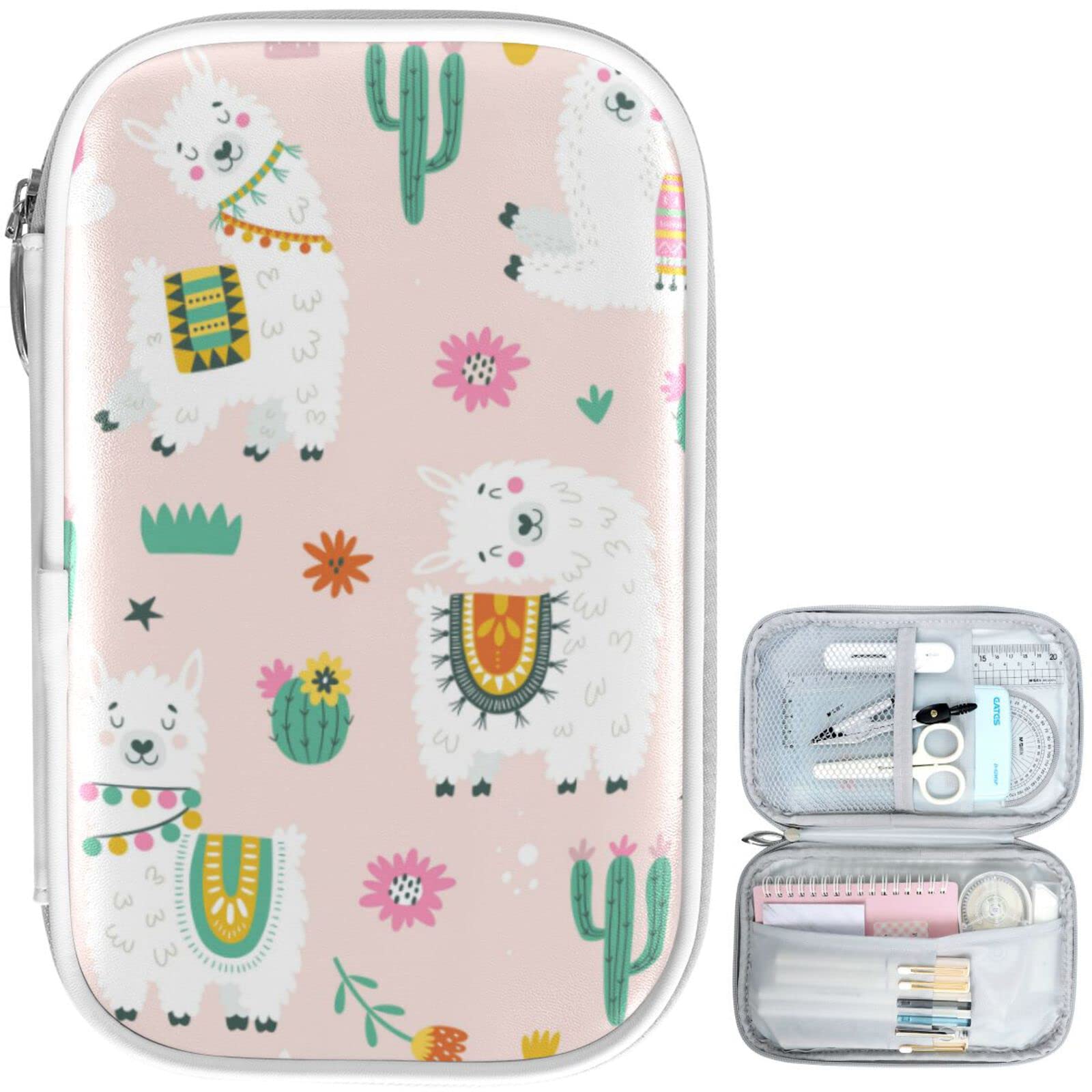 ZZKKO Llama Cactus Rainbow Pencil Case - Zippered School & Office Organizer for Pens, Stationery, Makeup & Cosmetics | Perfect for Students, Artists & Professionals