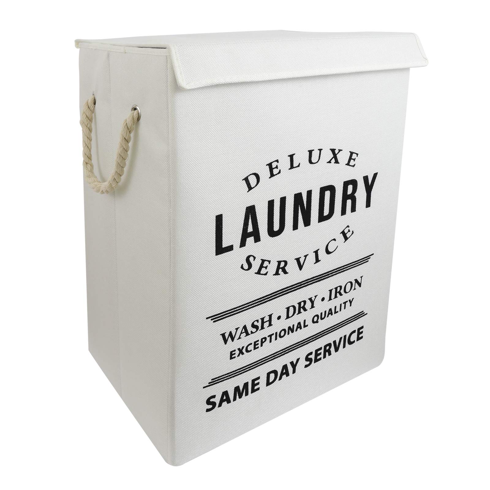 Foldable Laundry Hamper with Lid & Rope Handles - Extra Large Capacity Clothes Storage Basket, Portable Laundry Organizer for Bedroom, Home, or Nursery - Perfect for Toys, Linens & Clothing Storage (Beige White) - Ideal for Small Spaces, Dorm Rooms & Travel