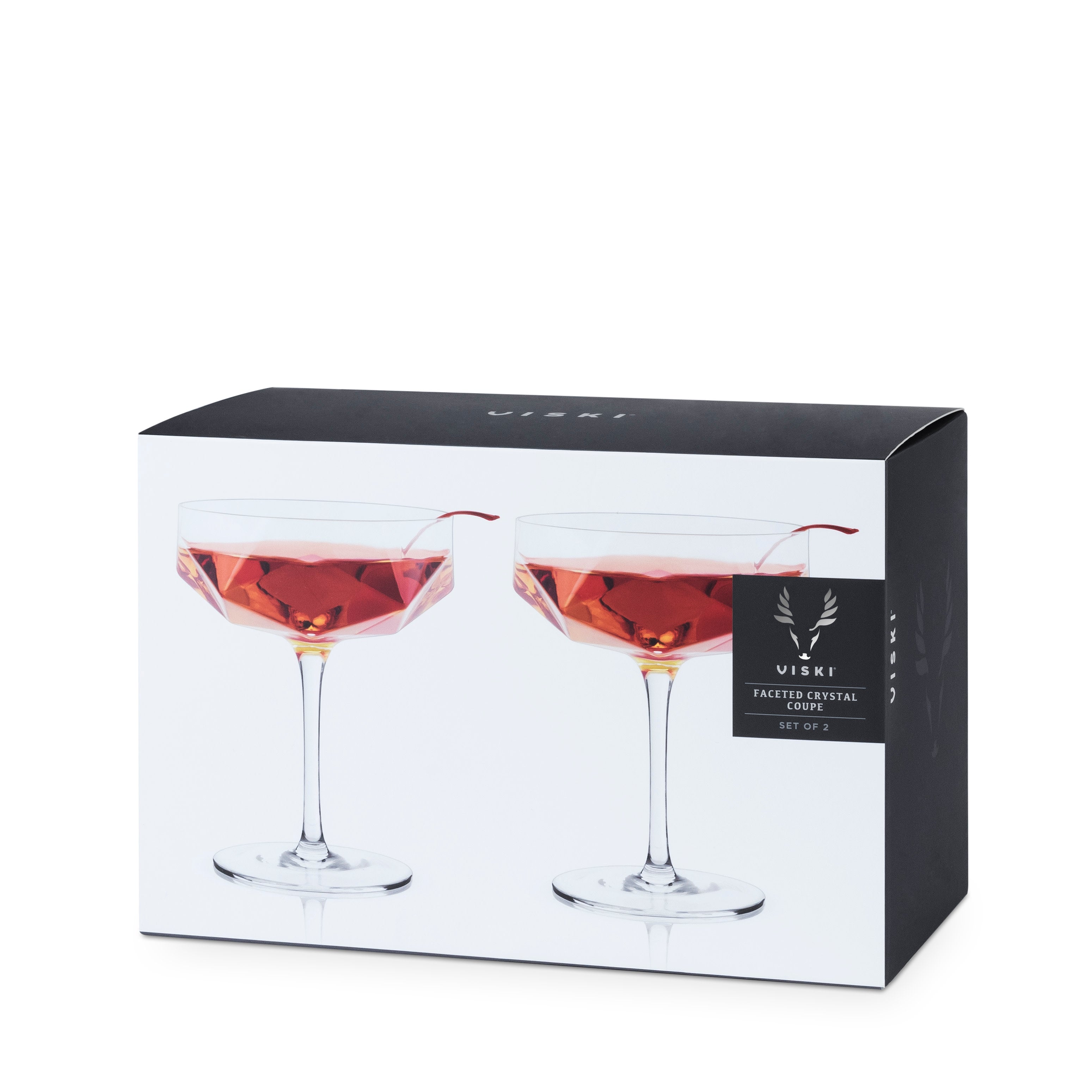 Premium Seneca Faceted Coupe Glasses Set of 2 - Elegant Crystal Cut Champagne Glasses for Wedding, Anniversary & Special Occasions - Perfect for Toasting & Celebrations