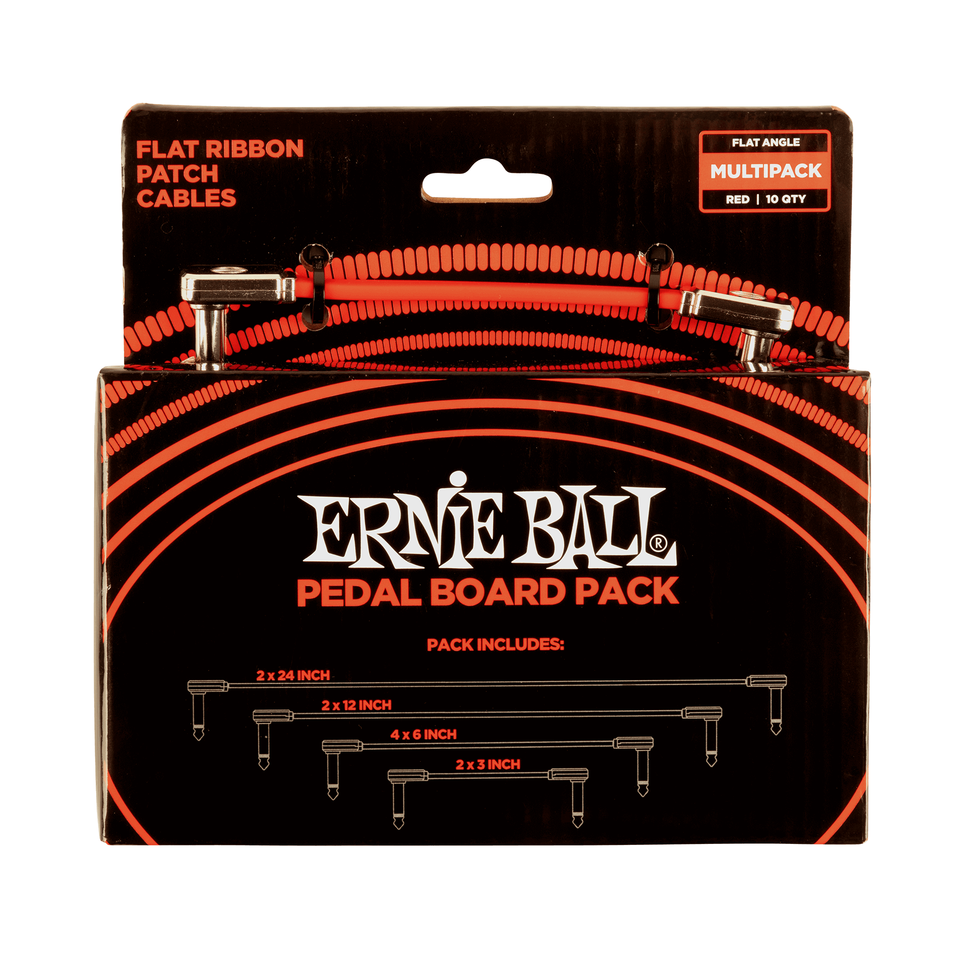 Ernie Ball Flat Ribbon Patch Cables for Guitar Pedalboard - Multi Pack (Red) - Perfect for Professional Musicians & Home Studio Setup