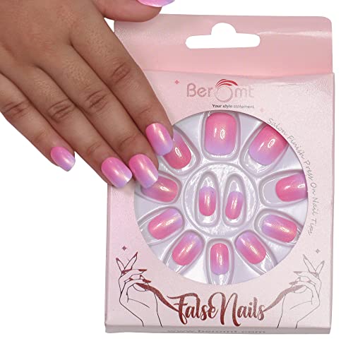 Beromt Press On Nails Set - 24pcs Full Cover Fake Nails with Multicolor Acrylic Designs for Women & Girls | Easy Application, Reusable Artificial Nails for Parties, Weddings & Daily Wear