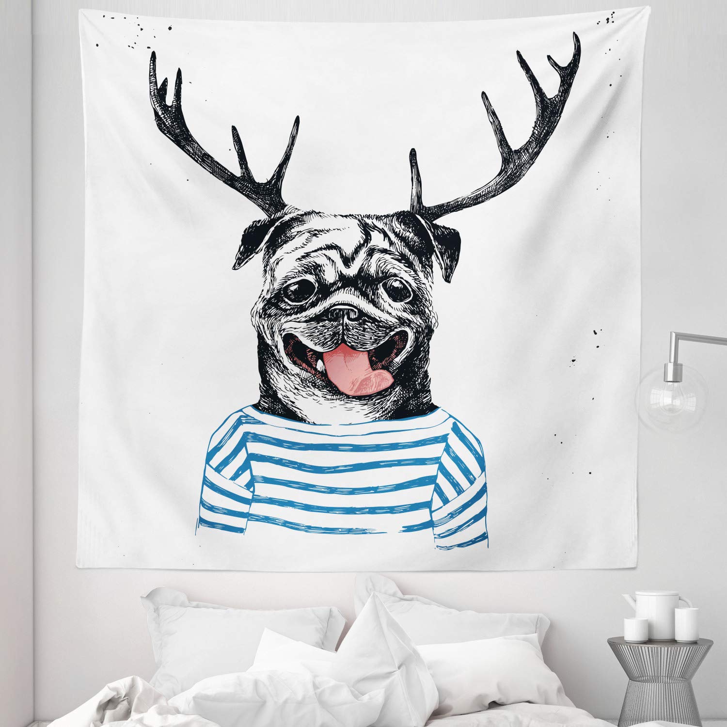 Ambesonne Pug Tapestry - Funny Hipster Dog Wall Hanging for Bedroom Decor