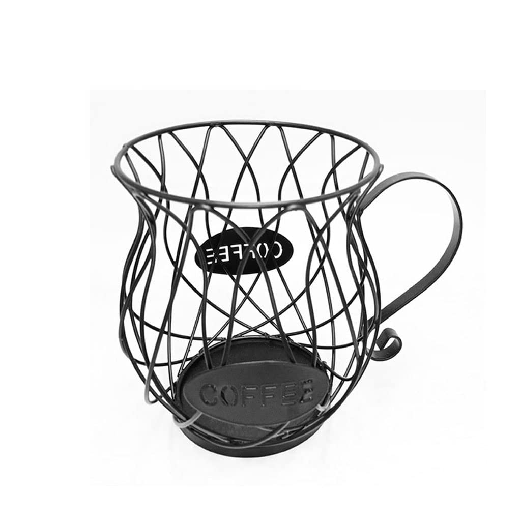 EYHLKM Wrought Iron Hollow Coffee Storage Basket - Creative Cup-Shaped Organizer for Coffee Bags, Fruits & Home Decor - Black (One Size) - Perfect for Kitchen, Cafe & Hotel Display