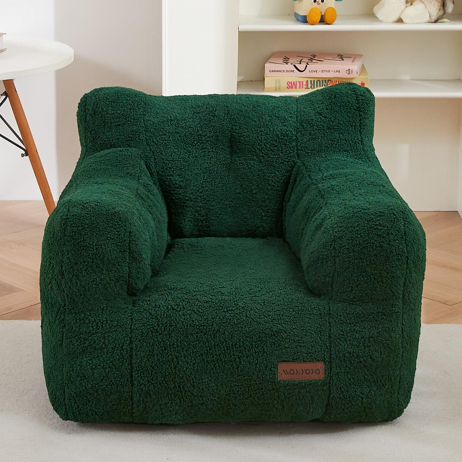 MAXYOYO Kids Sherpa Bean Bag Chair - Soft Teddy Bear Lazy Sofa for Boys & Girls, Green - Cozy Reading Nook & Playroom Seating for Children's Bedroom