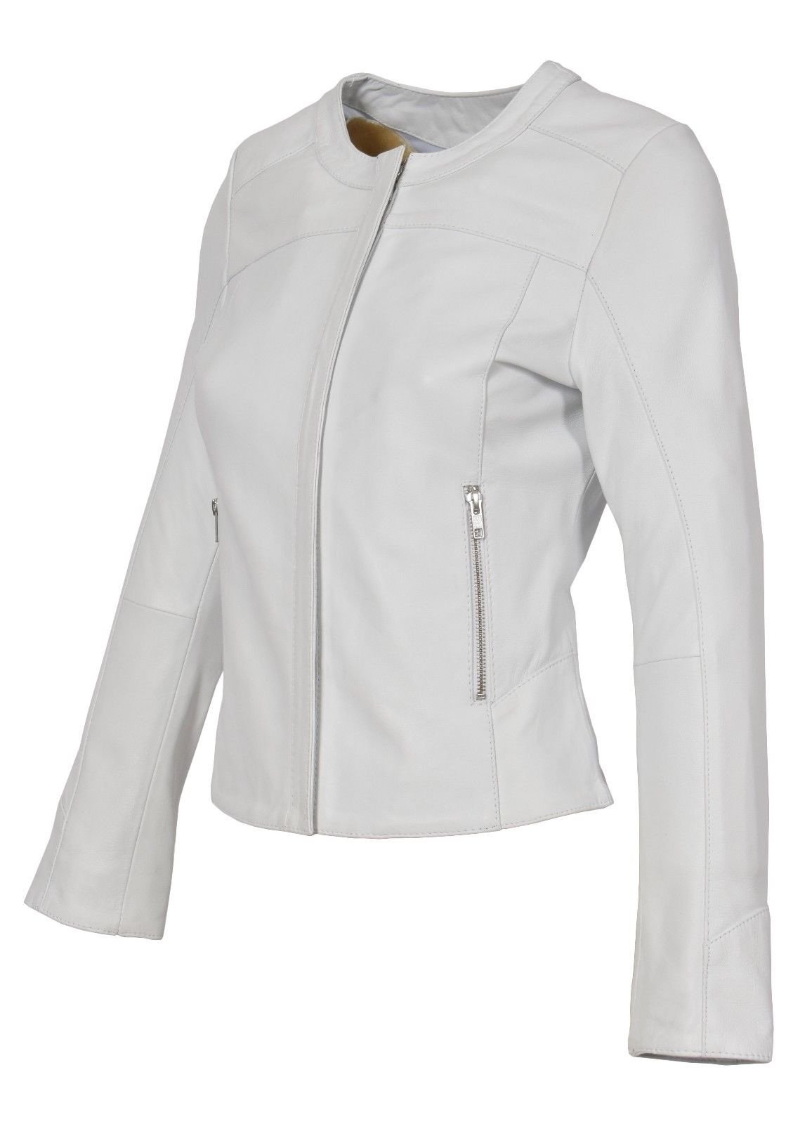 Women's Real Leather Motorcycle Jacket - Quilted Bomber Biker Jacket for Women, Stylish White Leather Outerwear - Perfect for Riding, Casual Wear & Fashion Outfits