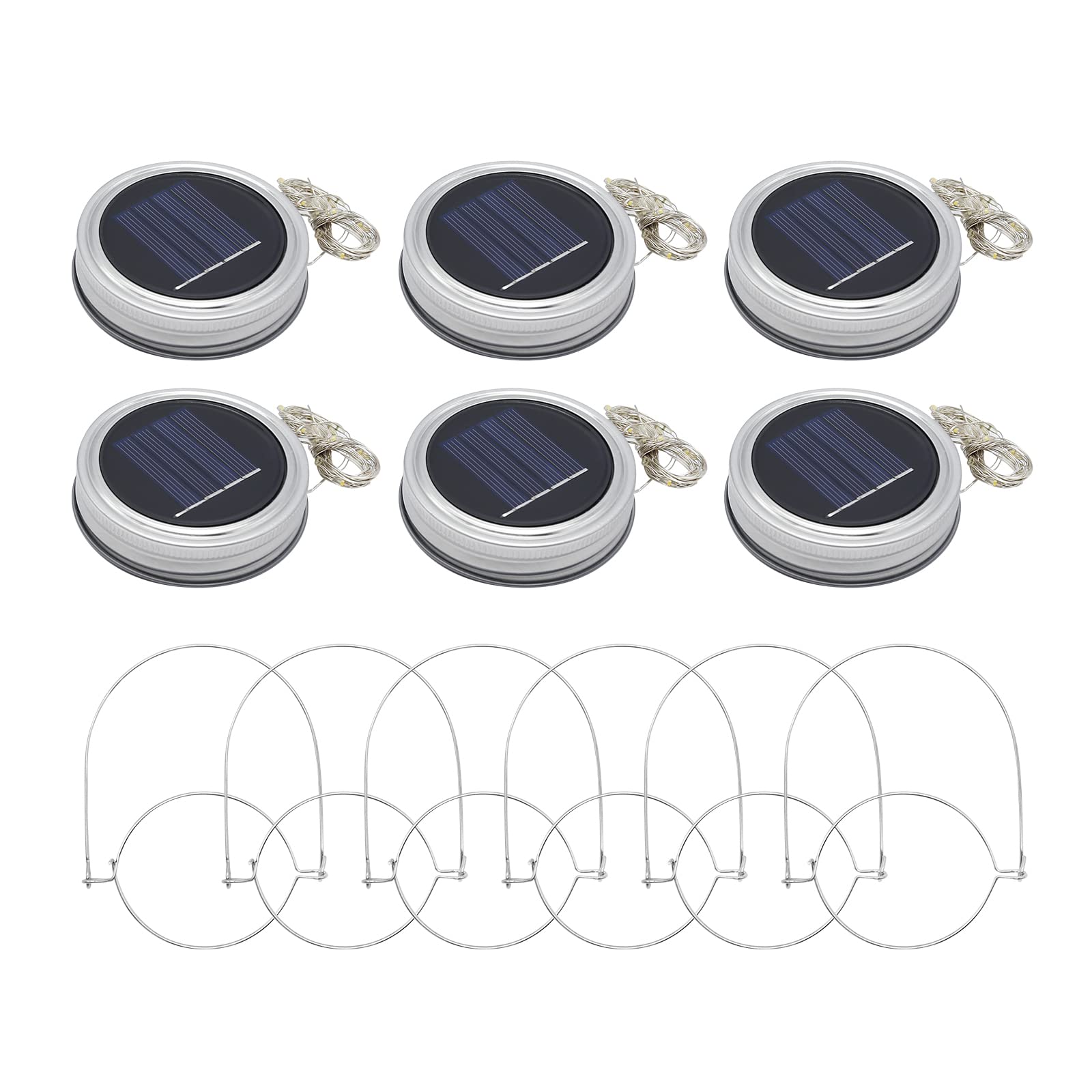 6 Pack Solar Mason Jar Lights - 20 LED Waterproof Fairy String Lights with Hangers (Jars Not Included) | Warm White Outdoor Lighting for Patio, Garden, Yard, Wedding & Party Decorations