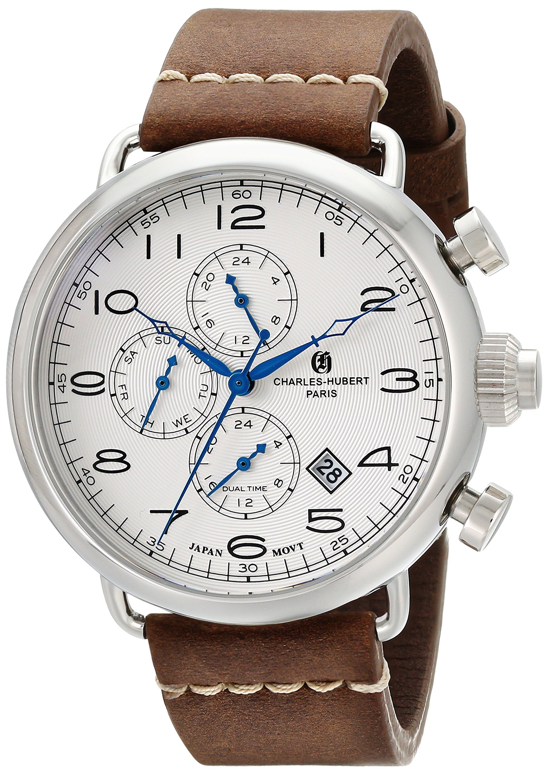 Charles-Hubert Paris Men's 3958-W Premium Collection Analog Japanese Quartz Brown Leather Watch - Perfect for Business, Formal Events & Everyday Wear