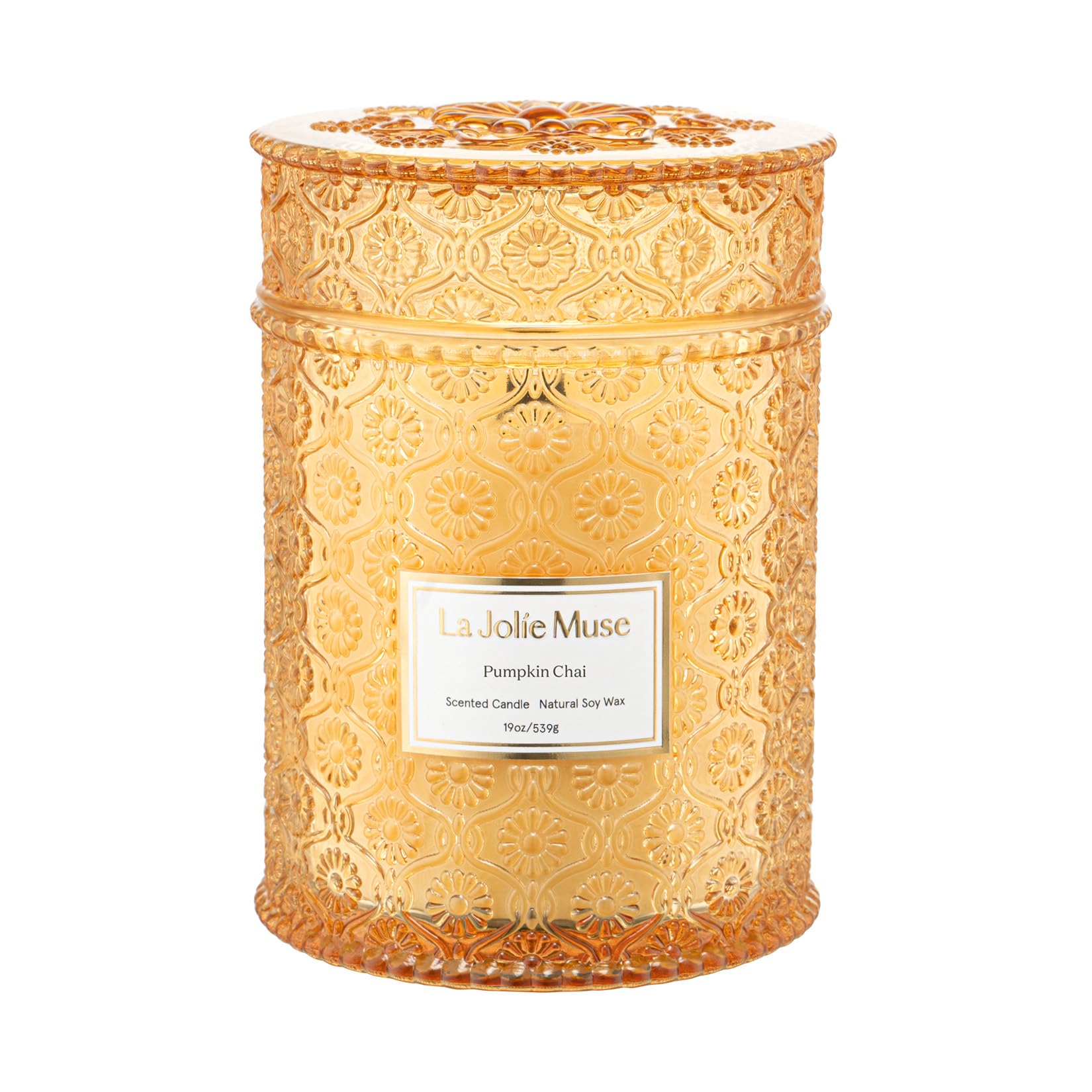 LA JOLIE MUSE Pumpkin Spice Scented Soy Candle - 19oz Natural Wood Wick Candle in Glass Jar | Fall Home Decor & Long-Lasting Aromatherapy | Perfect Gift for Men & Women | Pumpkin Chai Fragrance for Cozy Autumn Evenings & Thanksgiving Decor