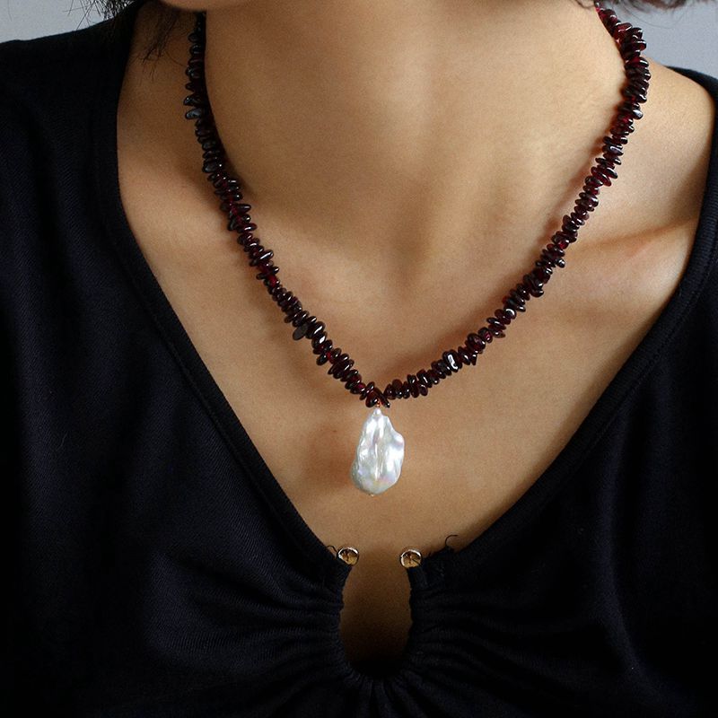 Golden Radiance Baroque Pearl and Garnet Necklace - Vintage Style Jewelry for Women | Perfect for Weddings, Parties & Special Occasions