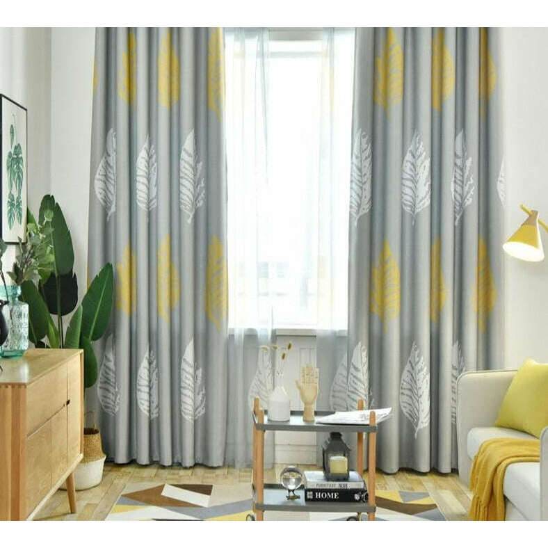 Jason Modern Gray Leaf Print Curtains - Blackout Window Drapes for Living Room & Bedroom - Thermal Insulated Room Darkening Panels with Grommets (52x84 Inch)
