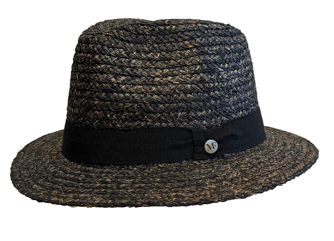 M by Flechet Raffia Straw Black/Natural Summer Fedora Hat for Women - Beach Vacation, Outdoor Party & Sun Protection Accessory