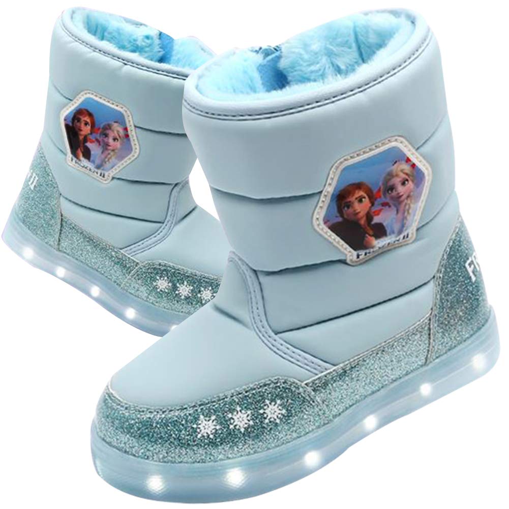 JOAH Frozen 2 Elsa Anna Girls LED Light Up Snow Boots - Winter Warm Kids Booties with Flashing Lights | Disney Princess Inspired Footwear for Christmas Gifts & Winter Play