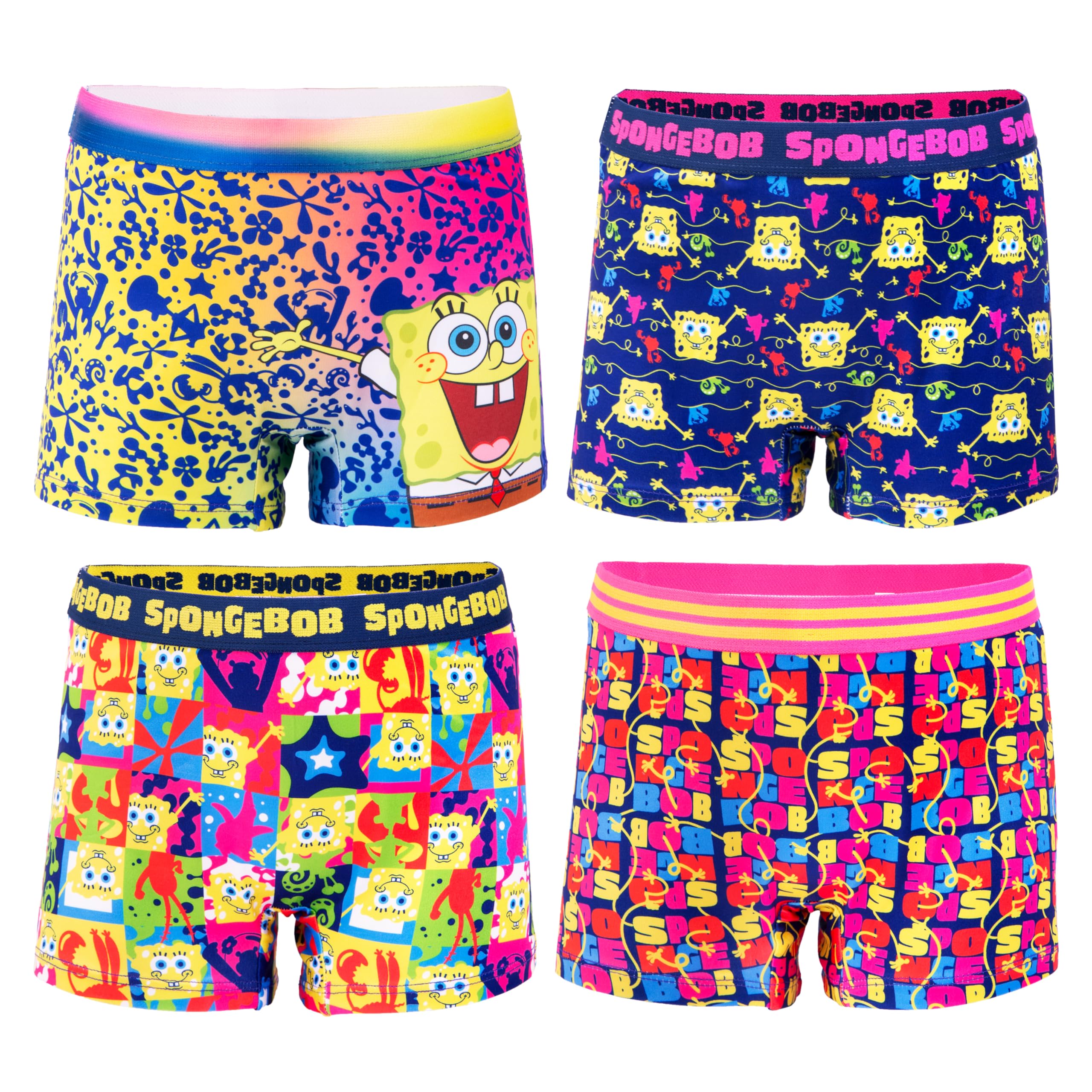 SpongeBob SquarePants Girls' Cotton Underwear 4-Pack - Sizes 4, 6, 8, 10 - Soft & Comfortable Kids' Panties for Everyday Wear, Sleepovers & Cartoon Lovers